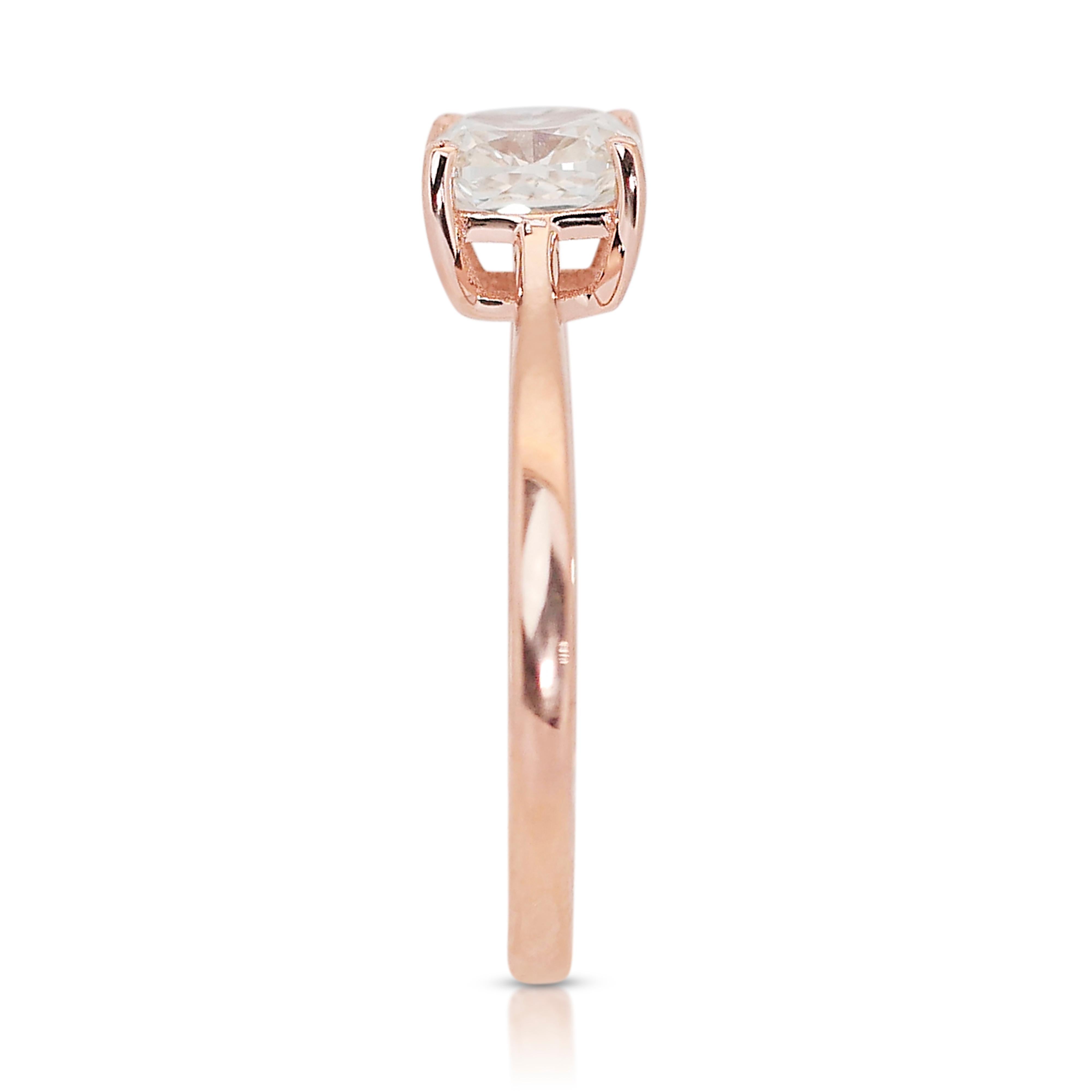 Bague solitaire en or rose 18 carats avec diamant naturel 1,05 carat certifié IGI en vente 1