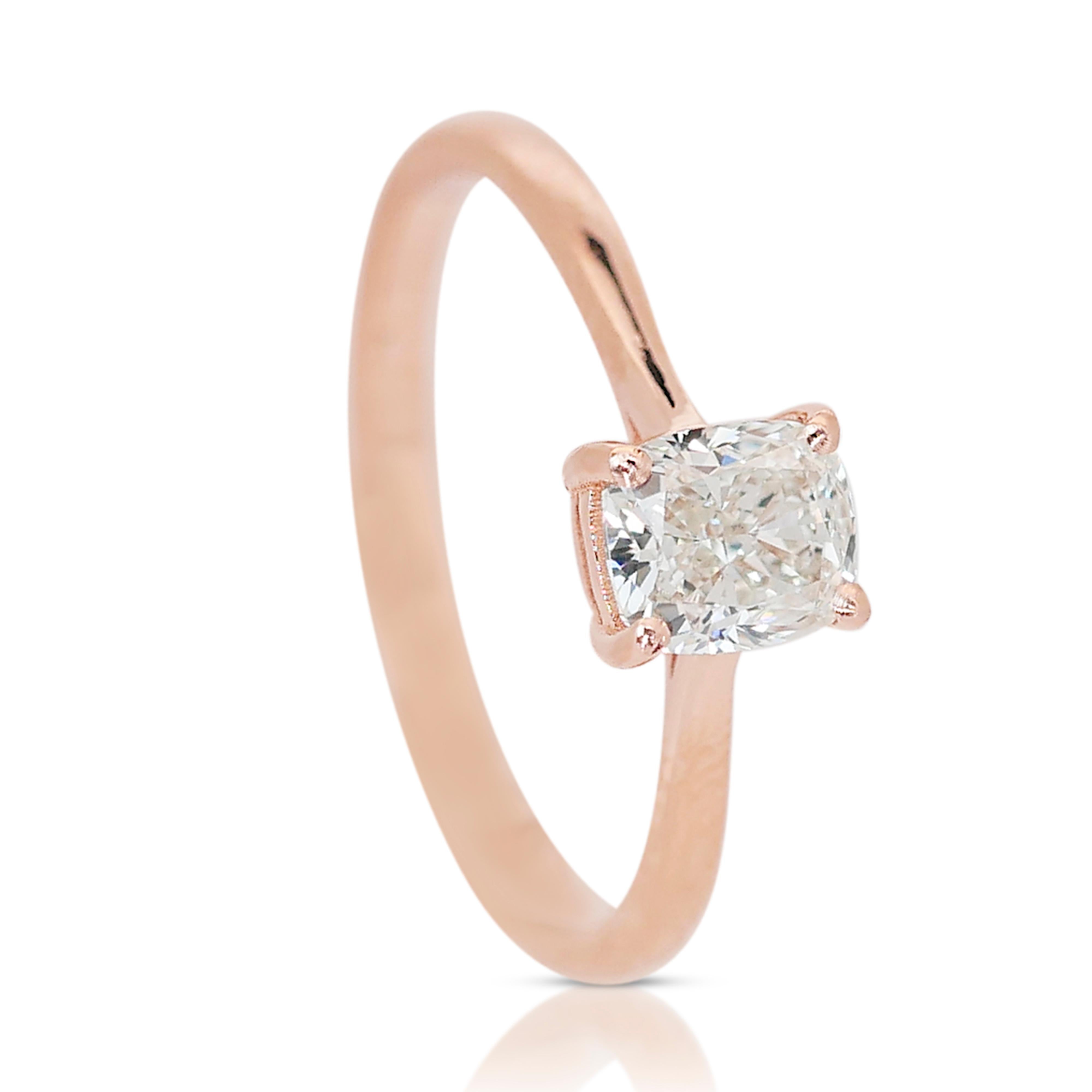 Lustrous 18K Rose Gold Solitaire Natural Diamond Ring w/1.05ct - IGI Certified For Sale 3