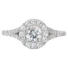 Lustrous 18K White Gold Natural Diamond Halo Ring w/0.90 ct - IGI Certified