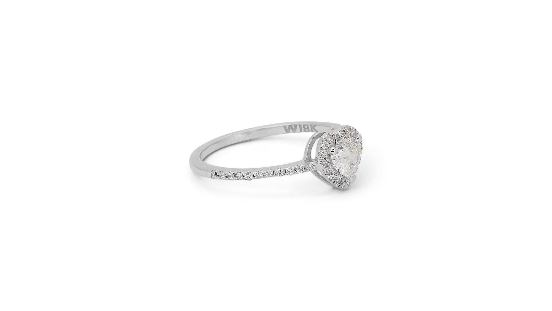 Brilliant Cut Lustrous 18K White Gold Pave Natural Heart Diamond Ring w/ 1.15ct- GIA Certified For Sale