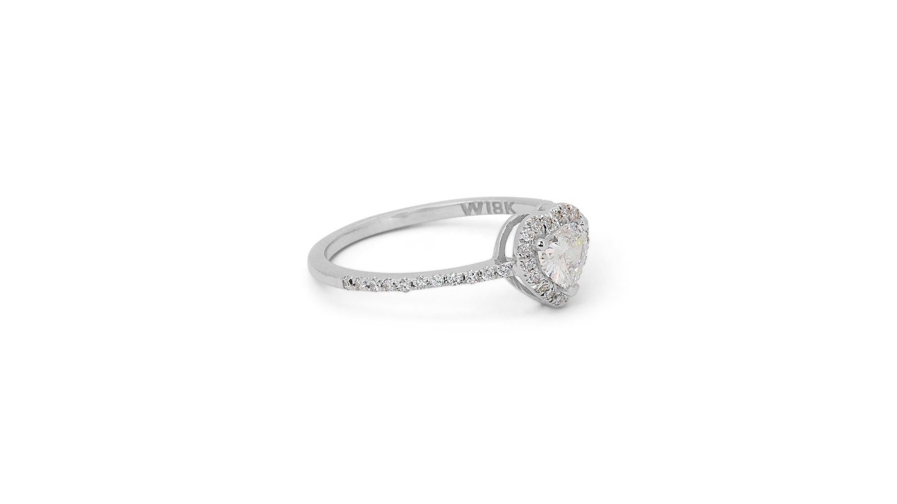 Lustrous 18K White Gold Pave Natural Heart Diamond Ring w/ 1.15ct- GIA Certified In New Condition In רמת גן, IL