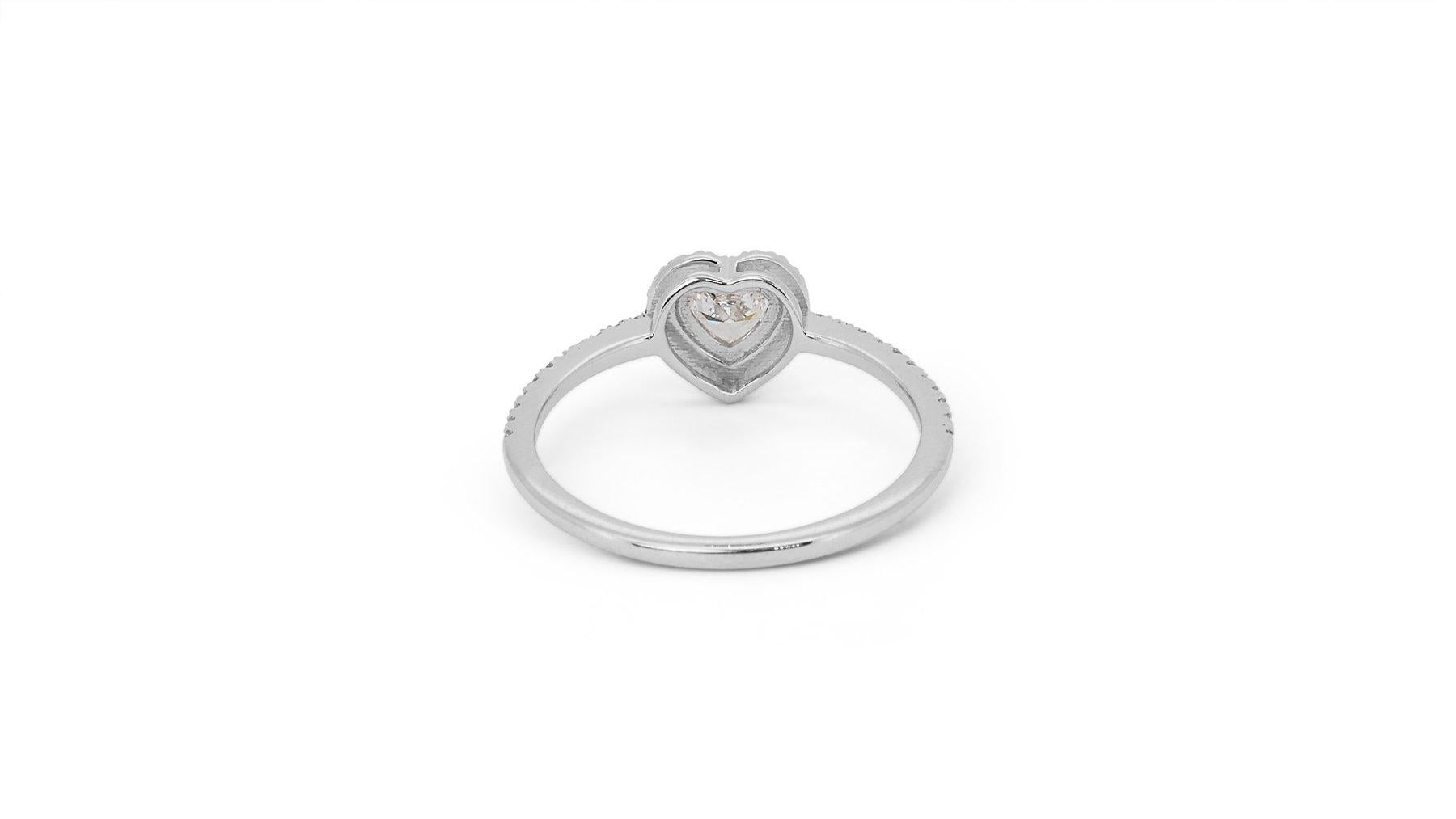 Lustrous 18K White Gold Pave Natural Heart Diamond Ring w/ 1.15ct- GIA Certified For Sale 1