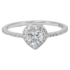 Lustrous 18K White Gold Pave Natural Heart Diamond Ring w/ 1.15ct- GIA Certified