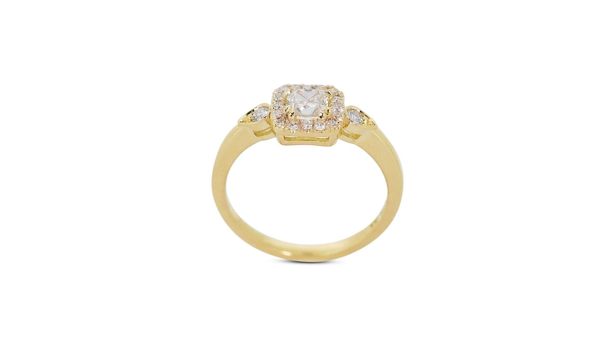 Lustrous 18K Yellow Gold Halo Natural Diamond Ring w/1.03 ct - GIA Certified For Sale 1