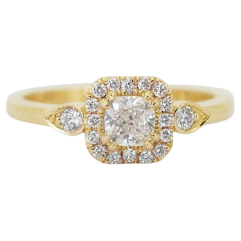 Lustrous 18K Yellow Gold Halo Natural Diamond Ring w/1.03 ct - GIA Certified For Sale