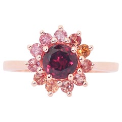 Lustrous 18KW Rose Gold Cluster Garnet Ring with 1.20 ct -  IGI Certified