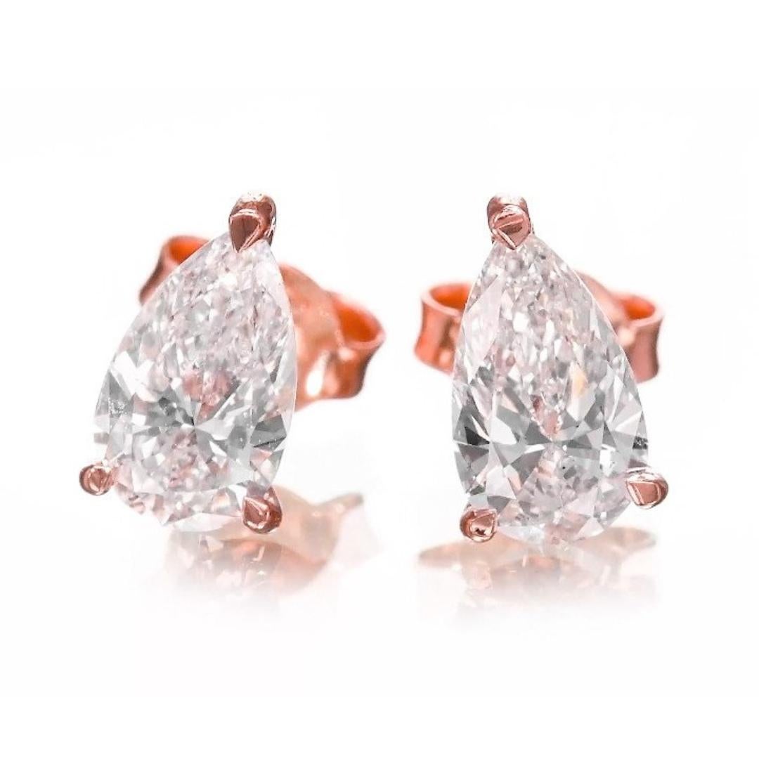 Clous d'oreilles en or rose 18 carats avec diamants de 2,03 carats certifiés GIA en vente 2