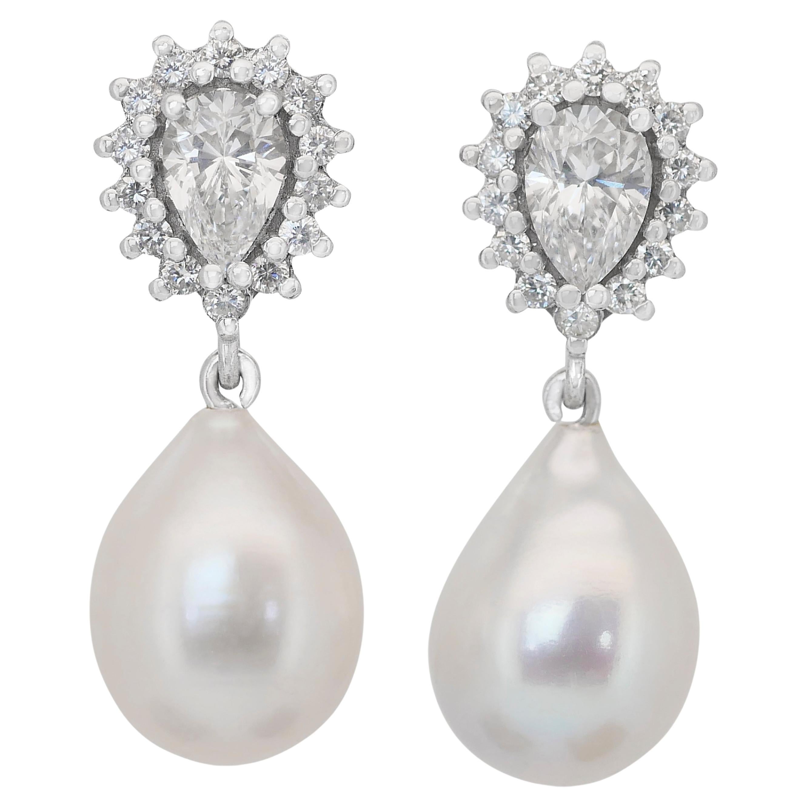 Lustrous 22.07ct Diamonds and Salt, and Cultured Pearls Drop Earrings