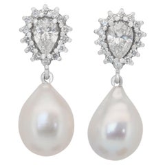 Boucles d'oreilles pendantes de 22,07 carats en diamants, sel et perles de culture