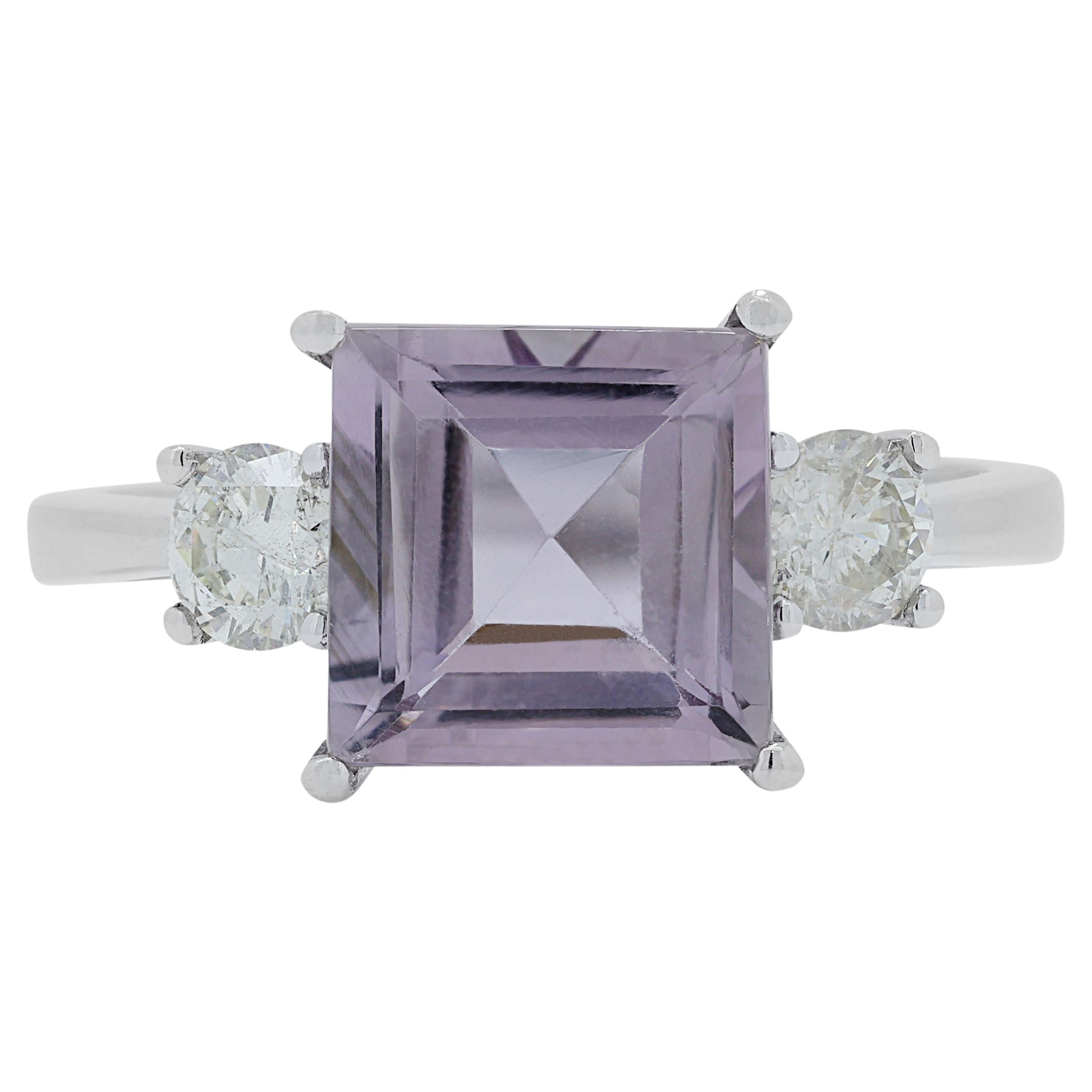 Lustrous 2.284ct Amethyst Ring with Diamonds in 18K White Gold For Sale