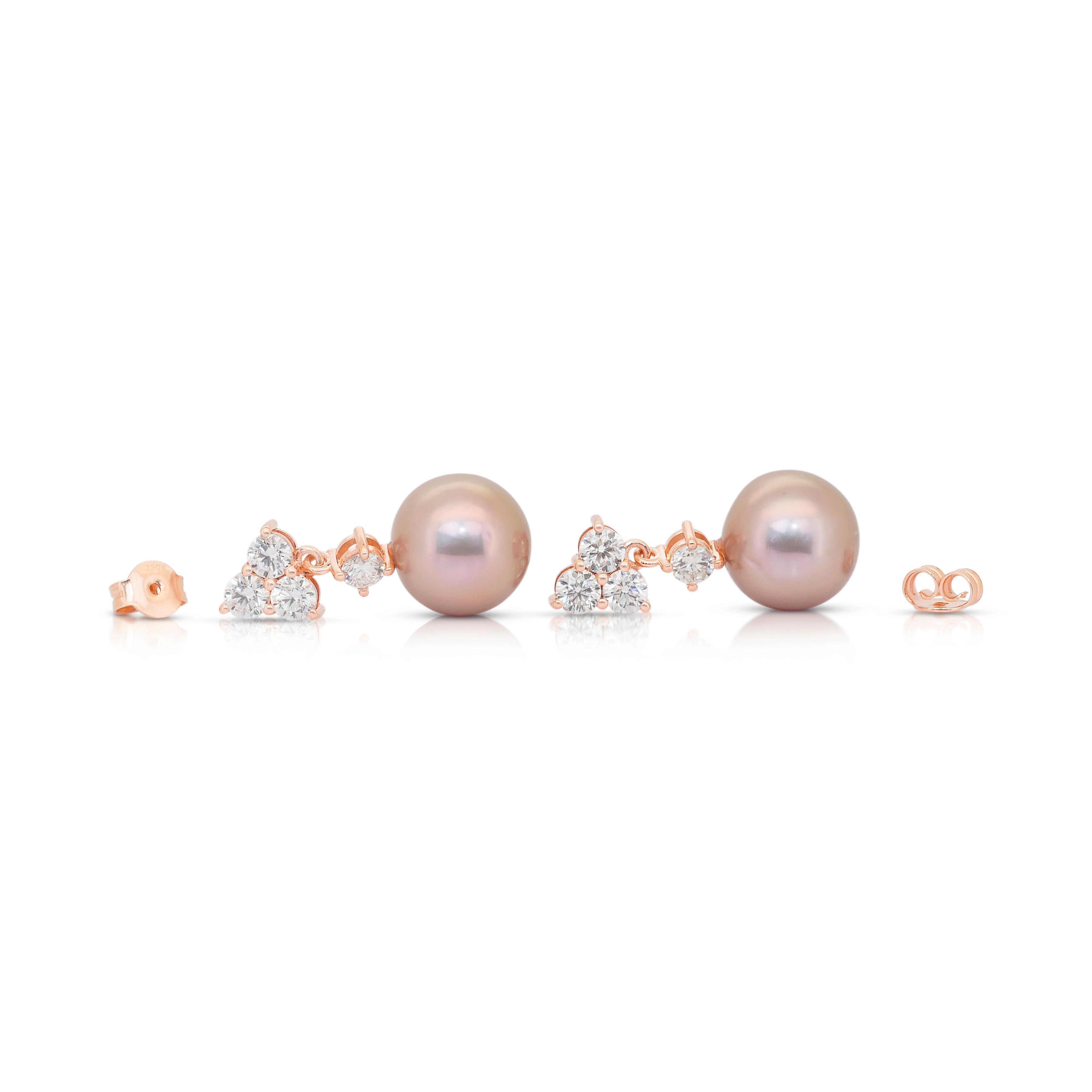 Pendants d'oreilles en diamants et perles de culture d'eau douce de 25.36ct en vente 5