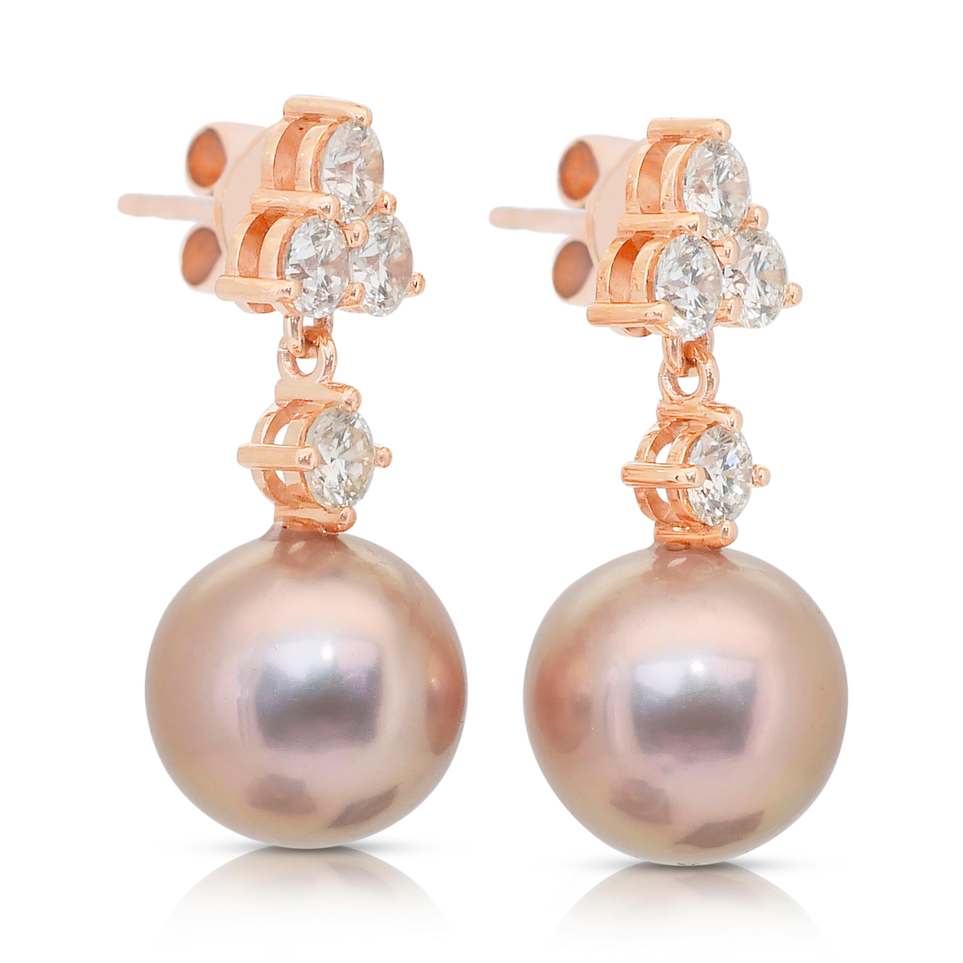 Pendants d'oreilles en diamants et perles de culture d'eau douce de 25.36ct Neuf - En vente à רמת גן, IL