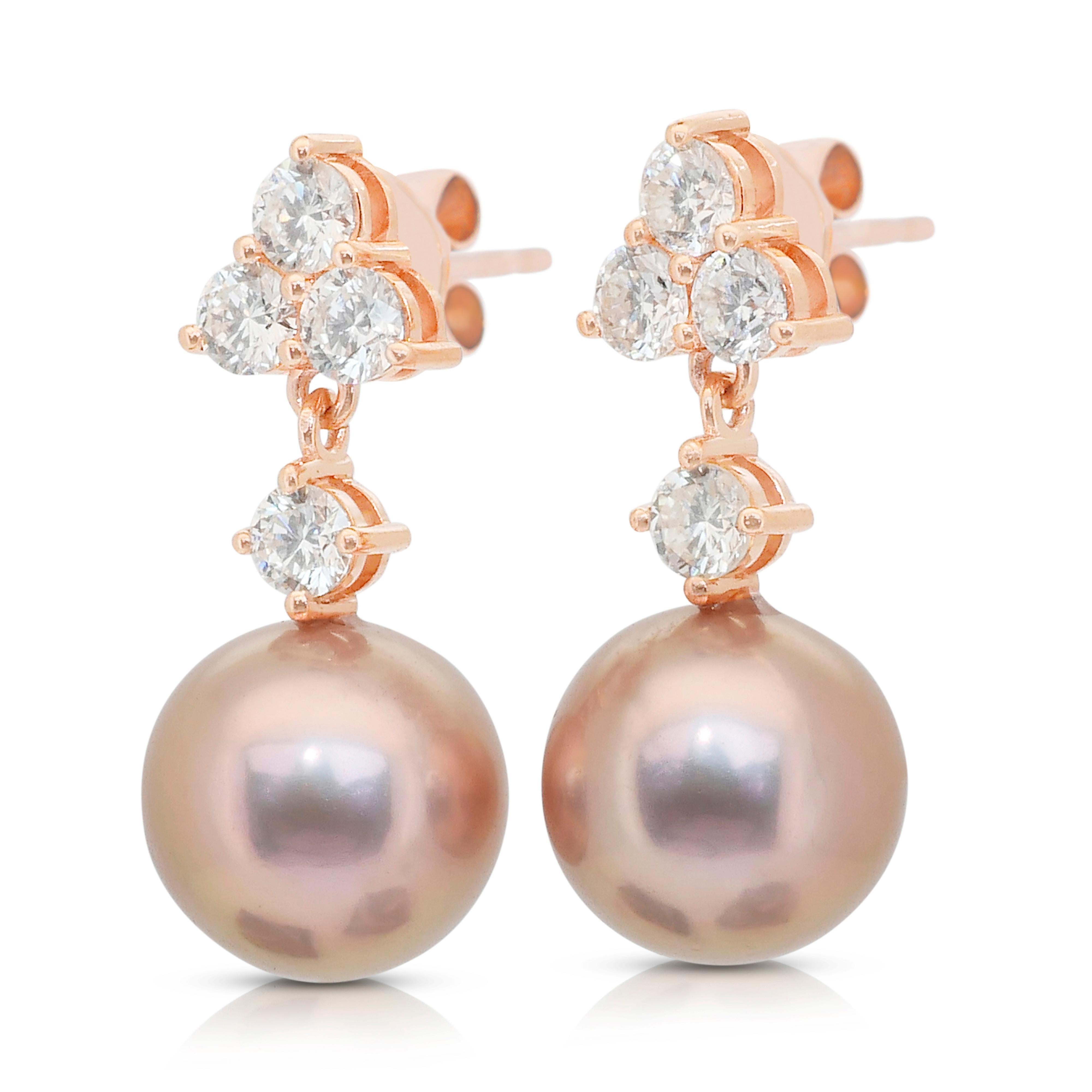 Pendants d'oreilles en diamants et perles de culture d'eau douce de 25.36ct Pour femmes en vente