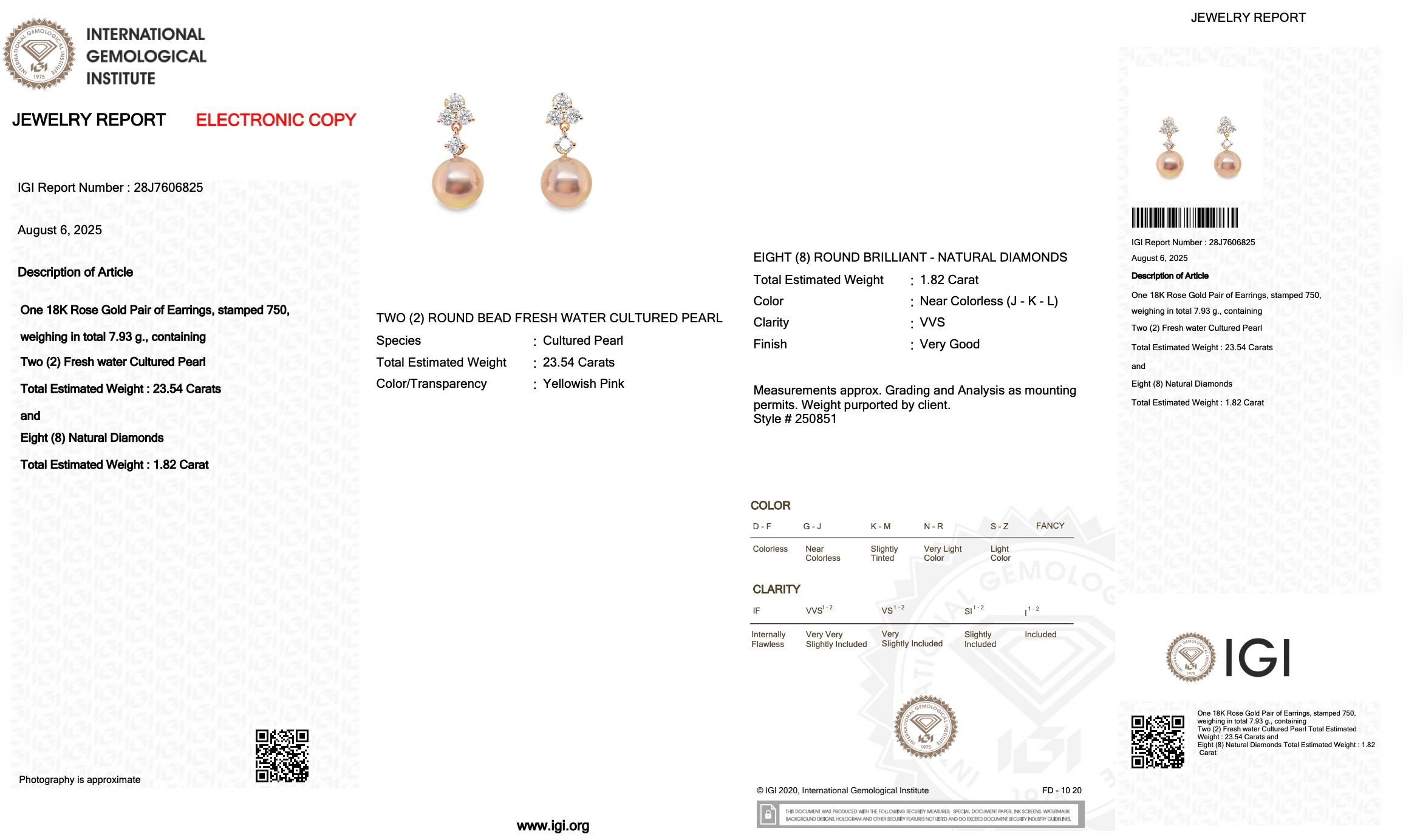 Pendants d'oreilles en diamants et perles de culture d'eau douce de 25.36ct en vente 1