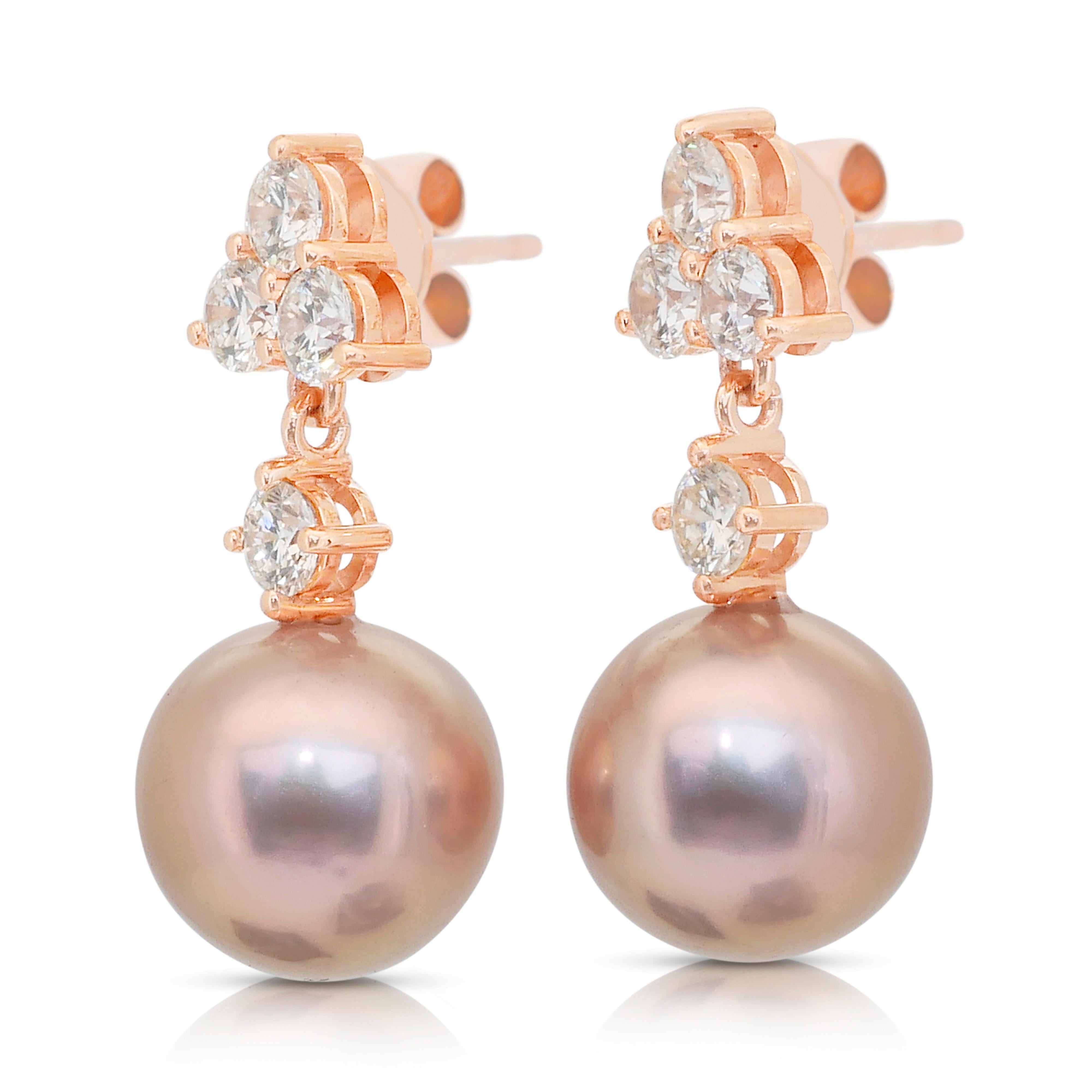 Pendants d'oreilles en diamants et perles de culture d'eau douce de 25.36ct en vente 2