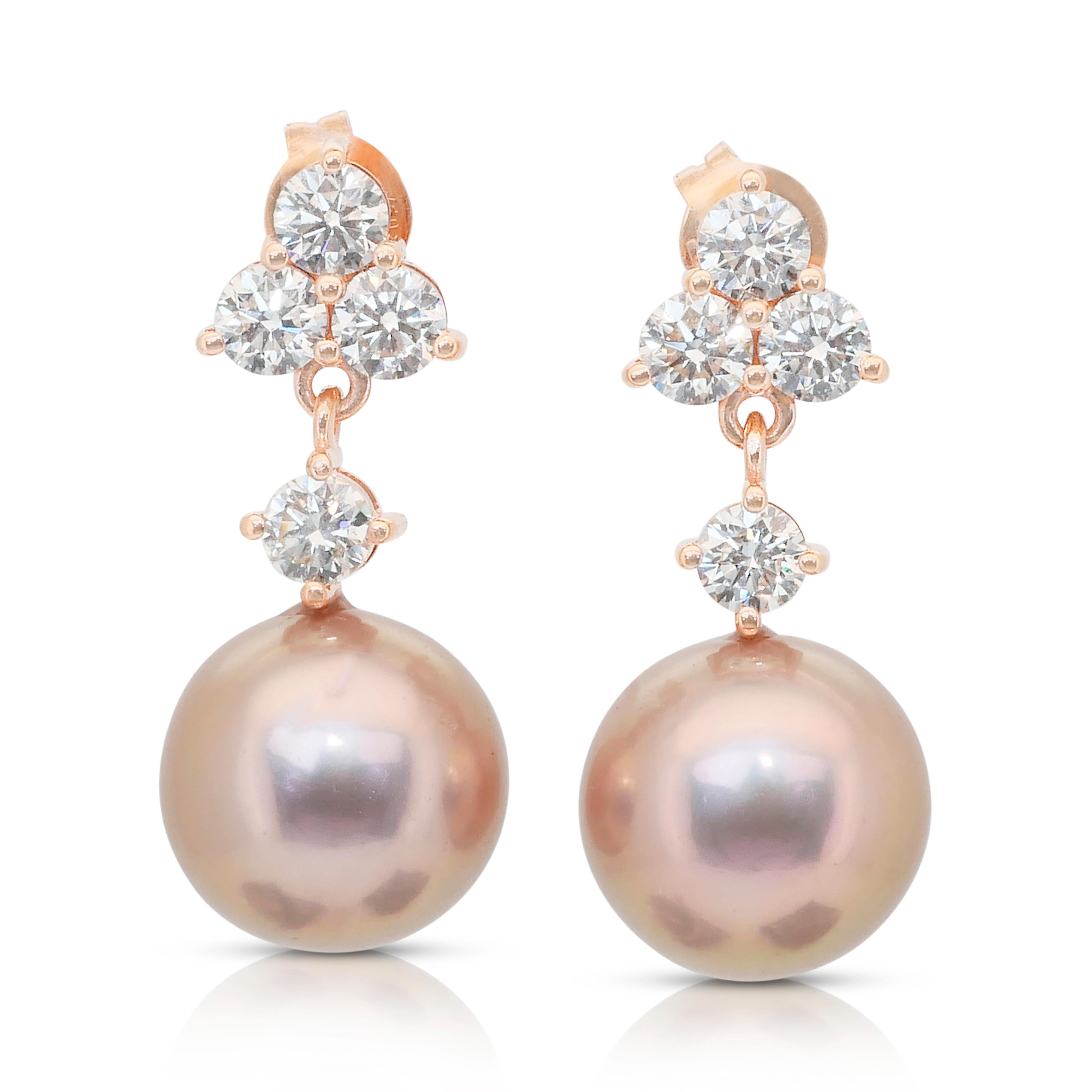 Pendants d'oreilles en diamants et perles de culture d'eau douce de 25.36ct en vente 3