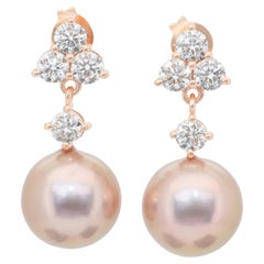 Pendants d'oreilles en diamants et perles de culture d'eau douce de 25.36ct
