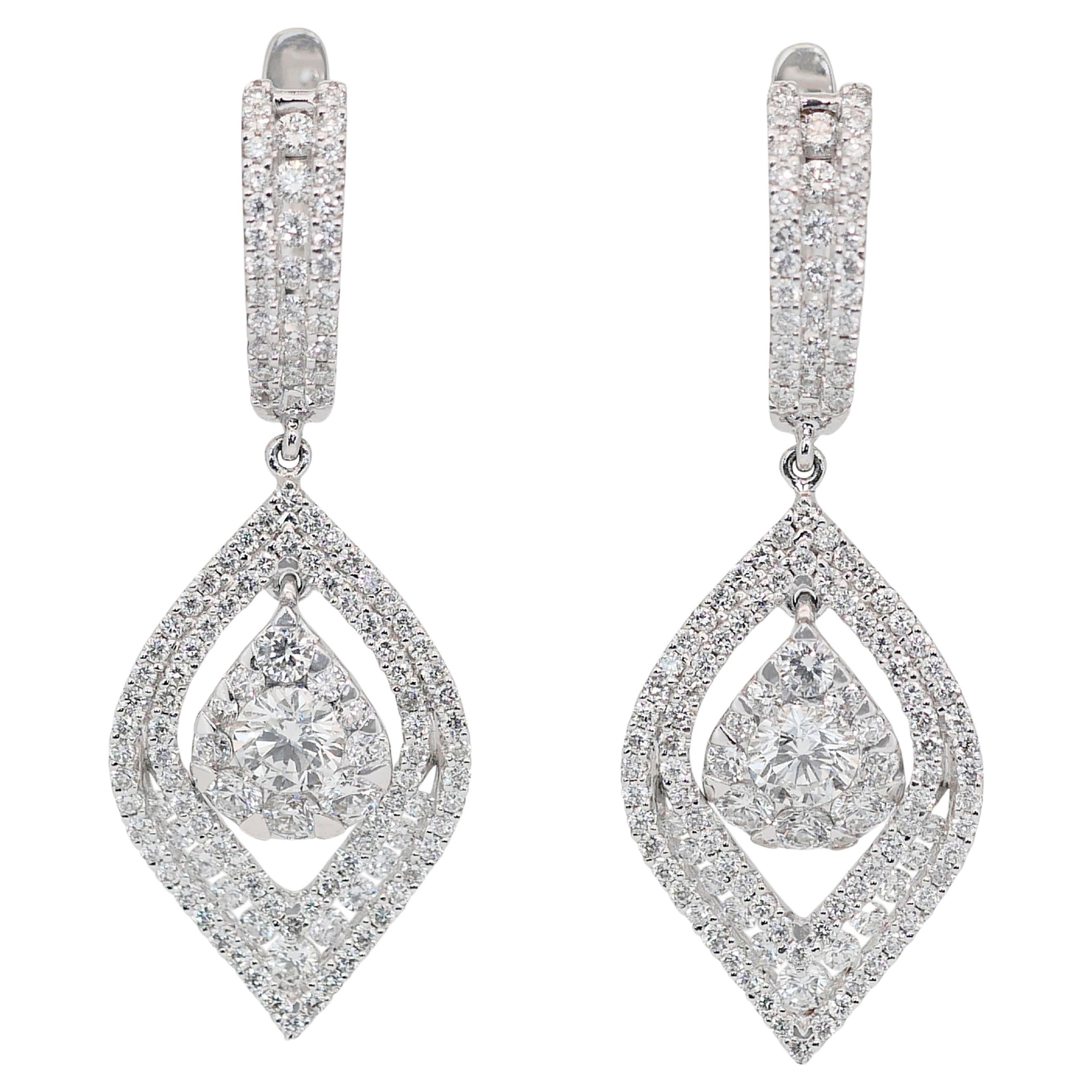 Lustrous 2.78ct Diamonds Dangling Earrings in 14k White Gold - IGI Certified