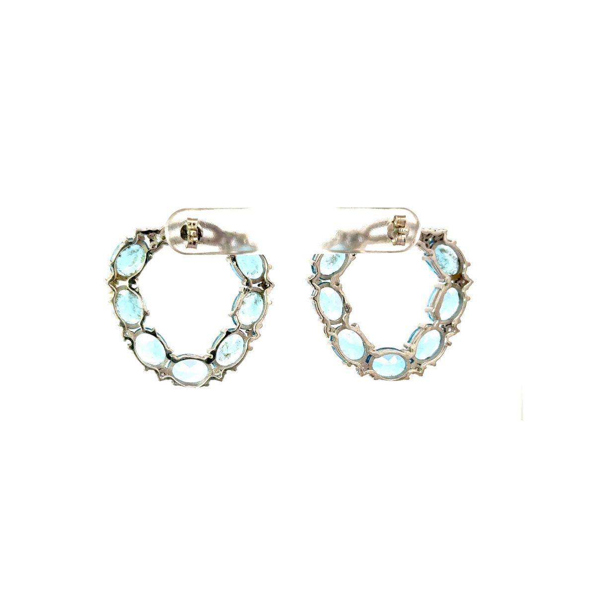 Taglio ovale Orecchino a cerchio aperto in argento sterling con topazio blu e zircone, regalo per lei in vendita