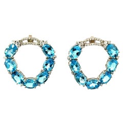 Boucle d'oreille ouverte en argent sterling avec topaze bleue et zircon Cadeau pour elle