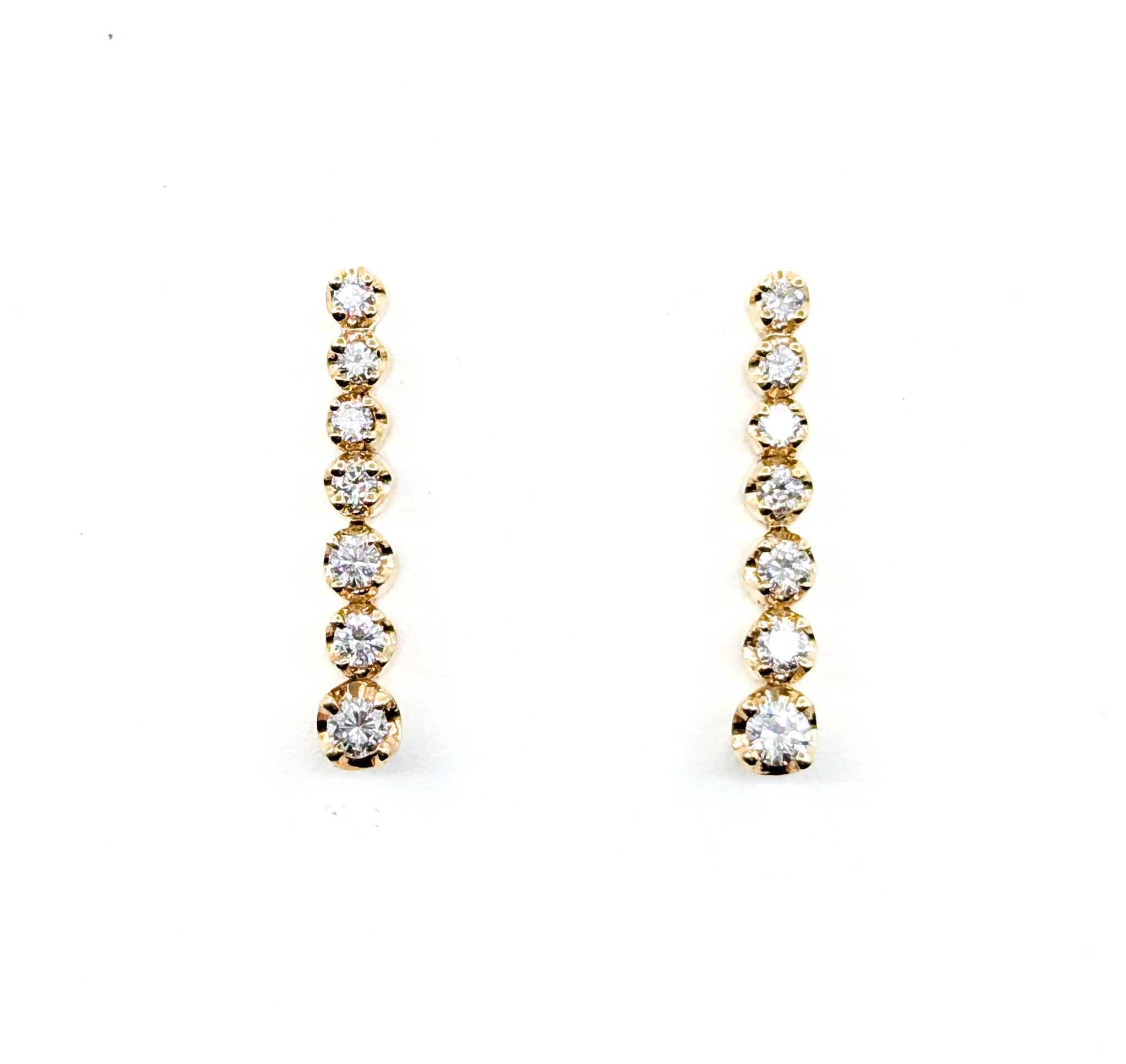 Round Cut Lustrous Diamond Dangle Earrings in 14k Yellow Gold