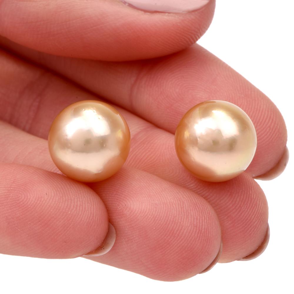 Women's Lustrous Golden South Sea Pearl 18 Karat Gold Stud Earrings