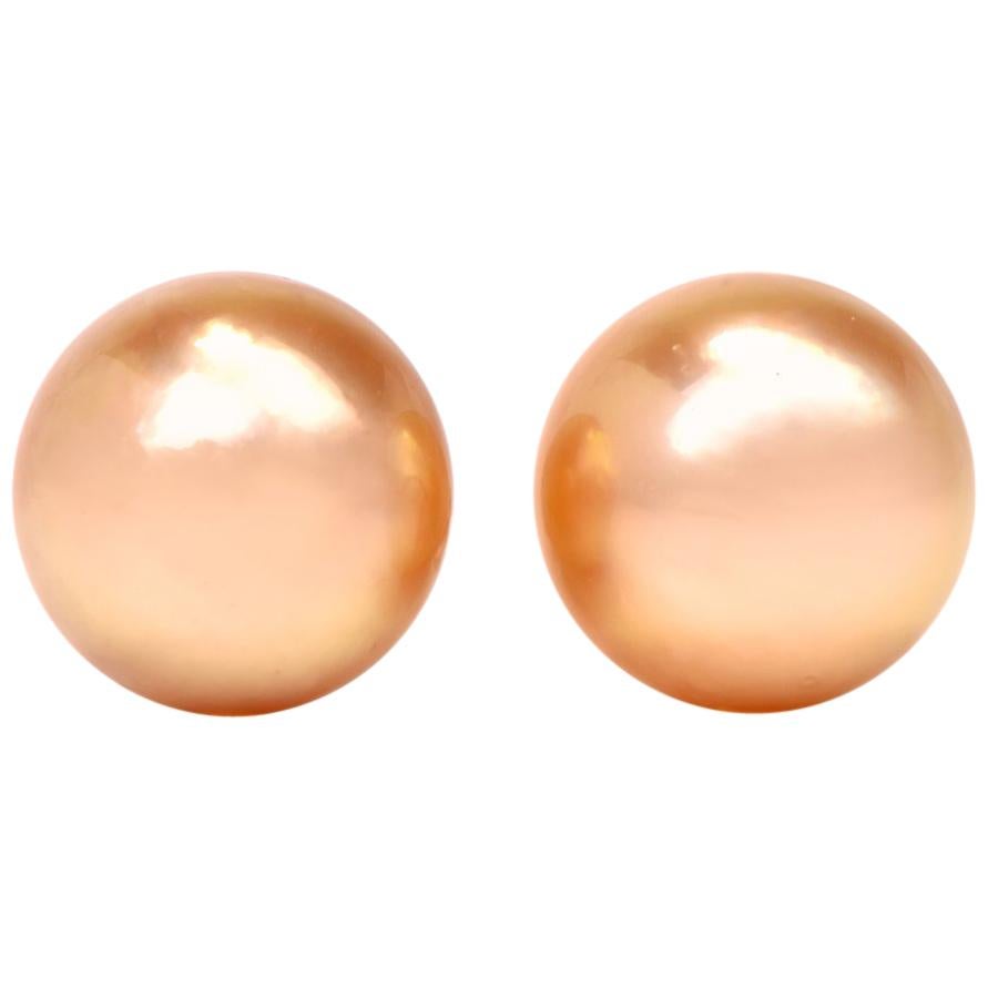 Lustrous Golden South Sea Pearl 18 Karat Gold Stud Earrings