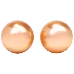 Lustrous Golden South Sea Pearl 18 Karat Gold Stud Earrings