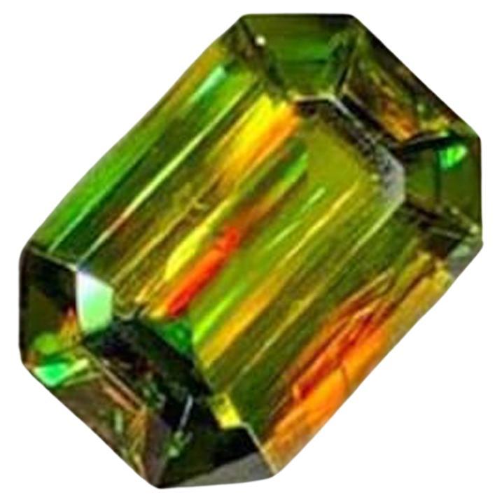 Lustrous Green Chrome Sphene Gemstone Titanite: Emerald Cut 0.67 CT For Sale
