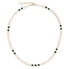 Lustrous Green Pearl 14K (or 18k upon request) Yellow Gold Diamond Link Necklace