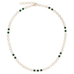 Lustrous Green Pearl 14K (or 18k upon request) Yellow Gold Diamond Link Necklace