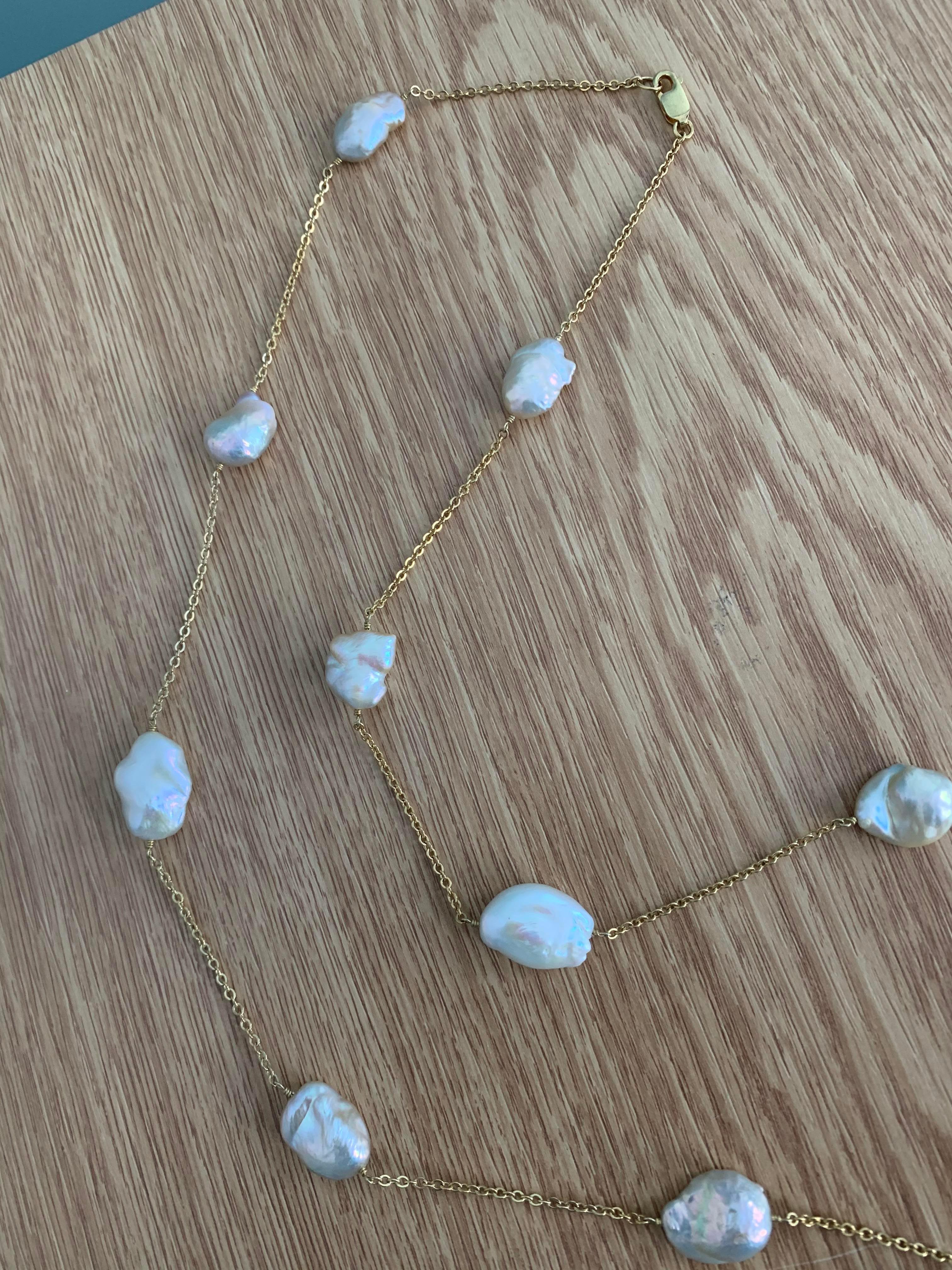 Collier de perles Keishi lustrées en vermeil, 48 po. Neuf - En vente à Los Angeles, CA