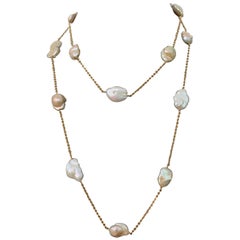 Lustrous Keishi Pearl Station Vermeil Necklace 48"