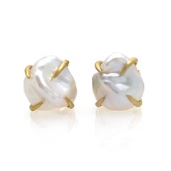 Lustrous Pair of 13mm White Baroque Pearl Vermeil Stud Earrings