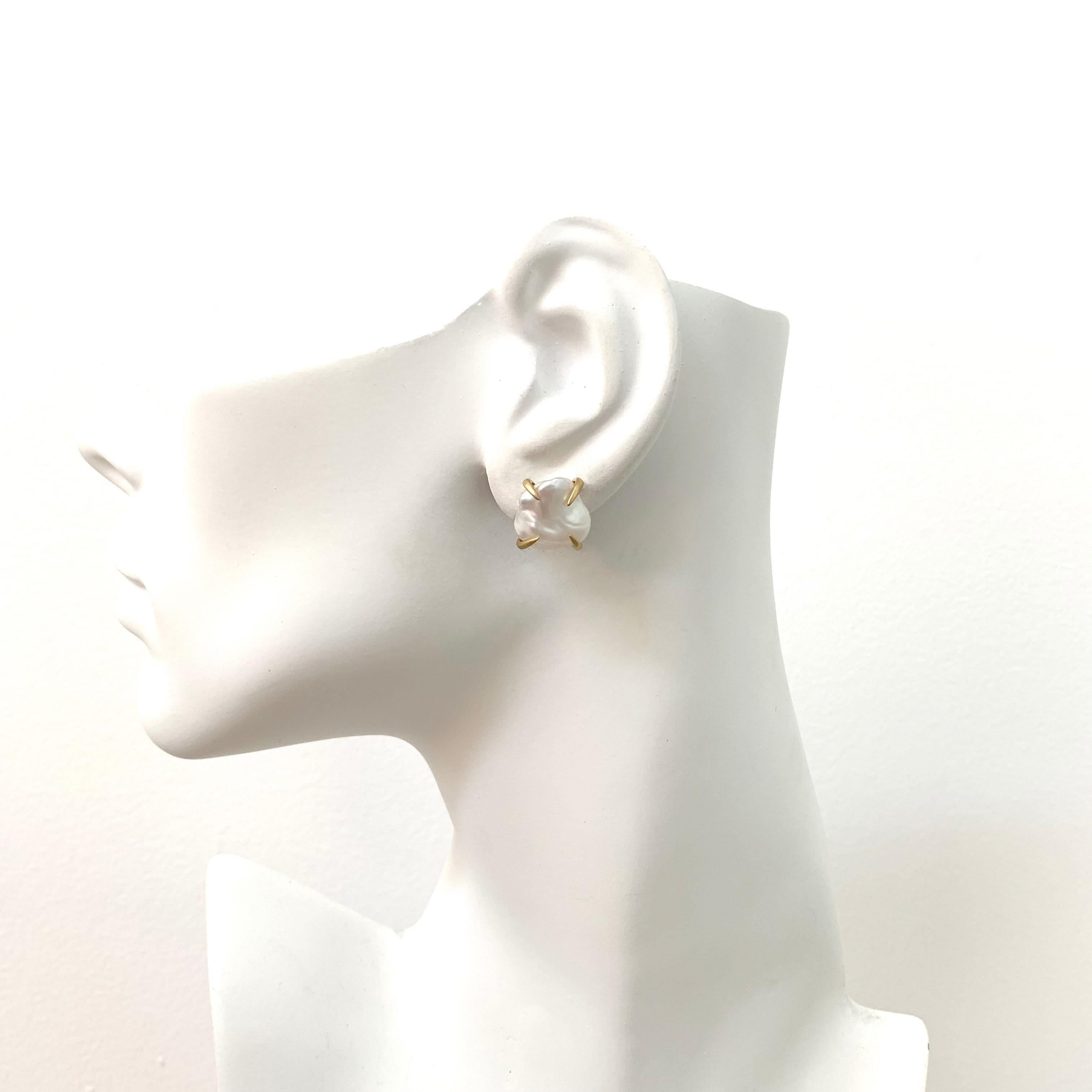 Lustrous Pair of White Baroque Pearl Vermeil Stud Earrings In New Condition In Los Angeles, CA