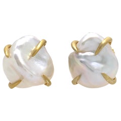 Lustrous Pair of 13mm White Baroque Pearl Vermeil Stud Earrings Lustrous Pair of 13mm White Baroque Pearl Vermeil Stud Earrings