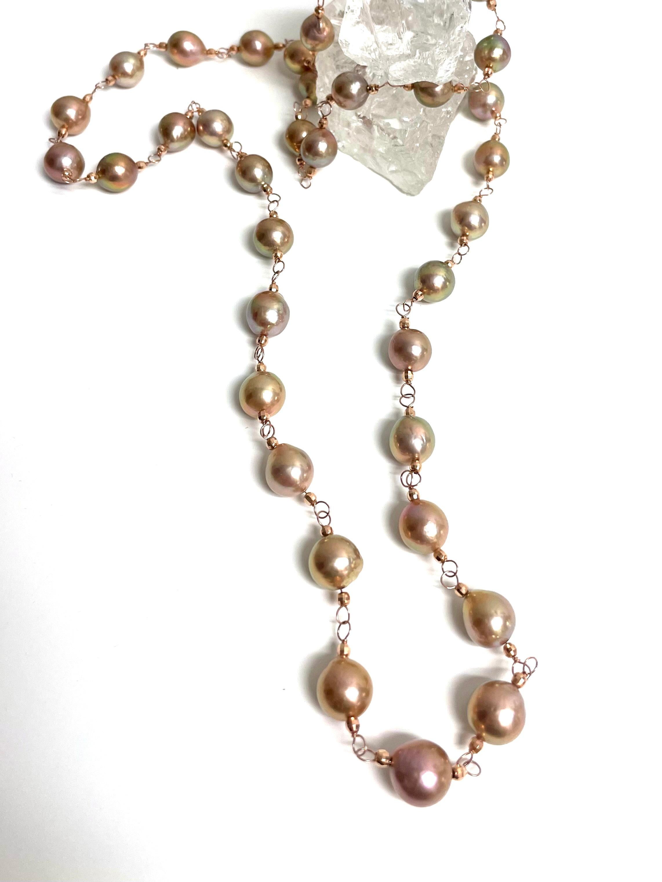 Round Cut Lustrous Rare Tea Rose Freshwater Pearl Necklace For Sale