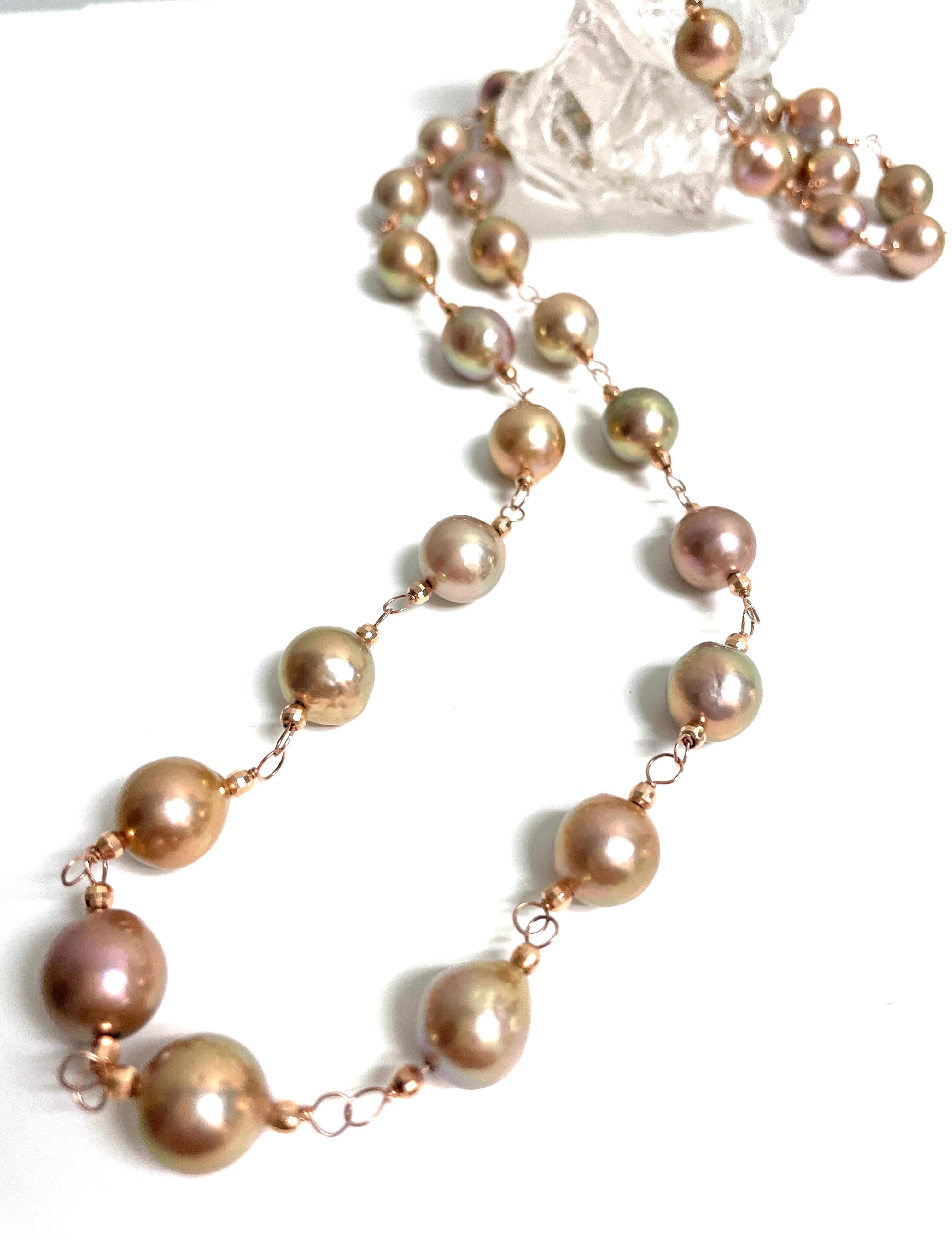 Lustrous Rare Tea Rose Freshwater Pearl Necklace In New Condition For Sale In Laguna Beach, CA