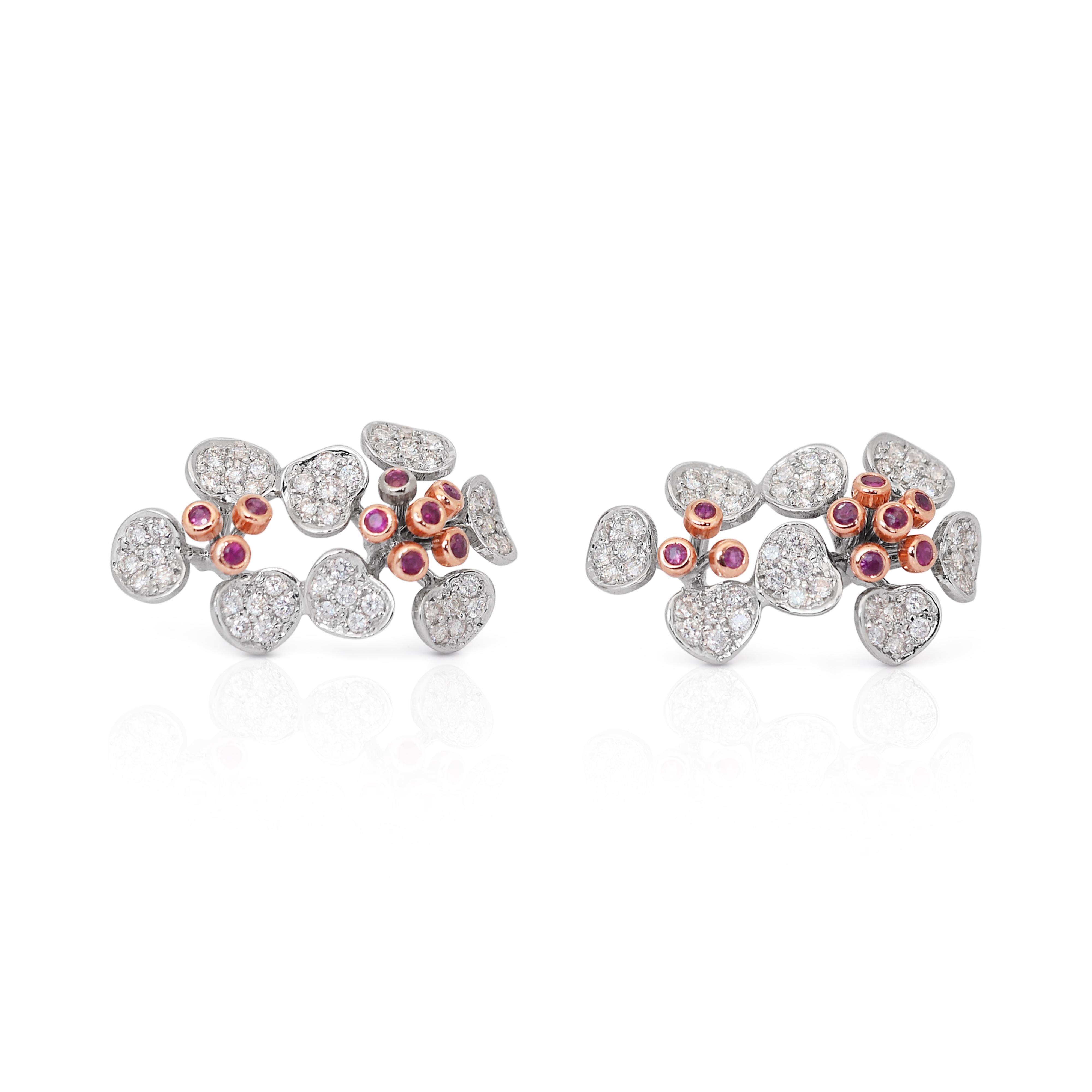 Lustrous Rubies and Diamonds Earrings and Ring Set in 14k White Gold - IGI Cert For Sale 8