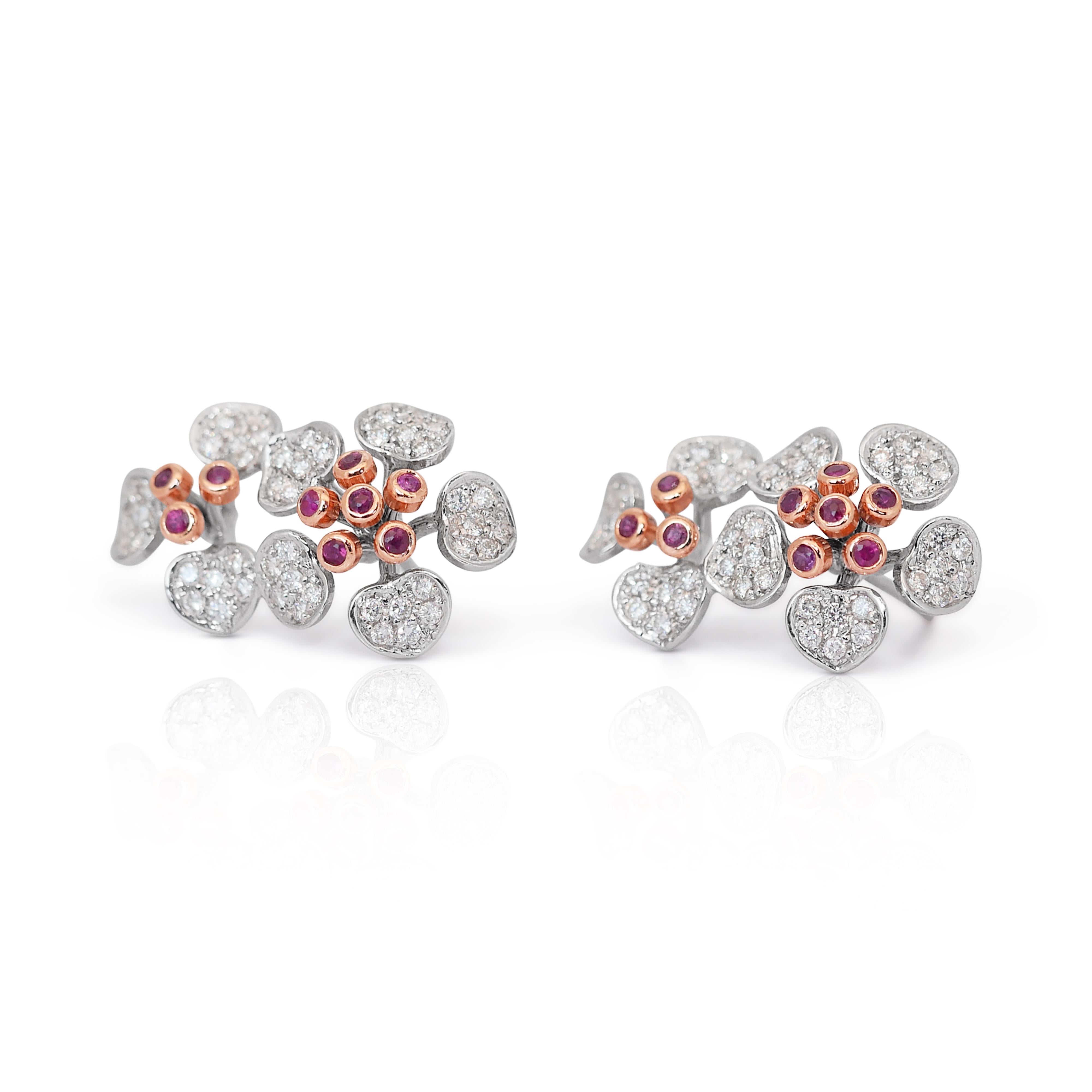 Lustrous Rubies and Diamonds Earrings and Ring Set in 14k White Gold - IGI Cert For Sale 9