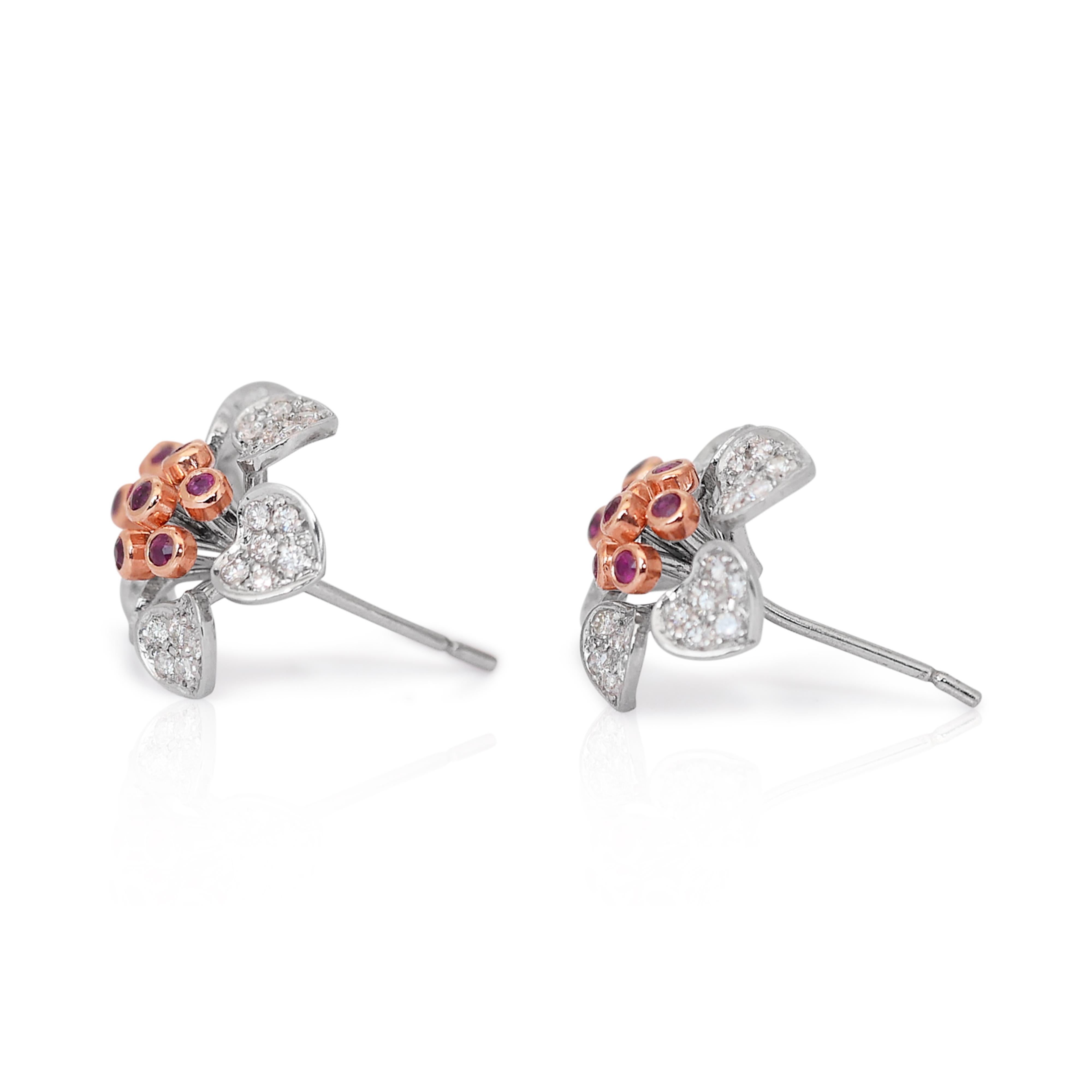 Lustrous Rubies and Diamonds Earrings and Ring Set in 14k White Gold - IGI Cert For Sale 10