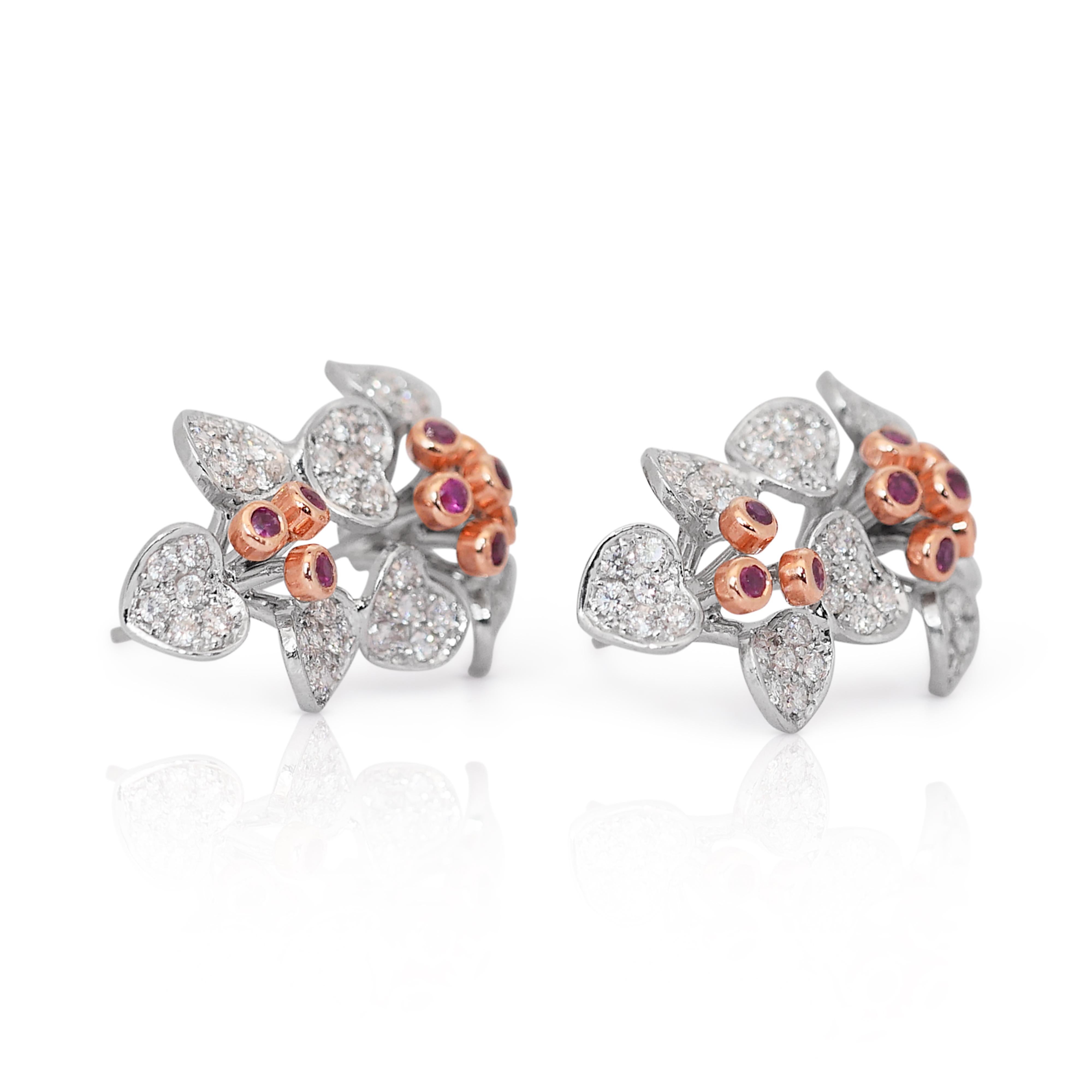 Lustrous Rubies and Diamonds Earrings and Ring Set in 14k White Gold - IGI Cert For Sale 11