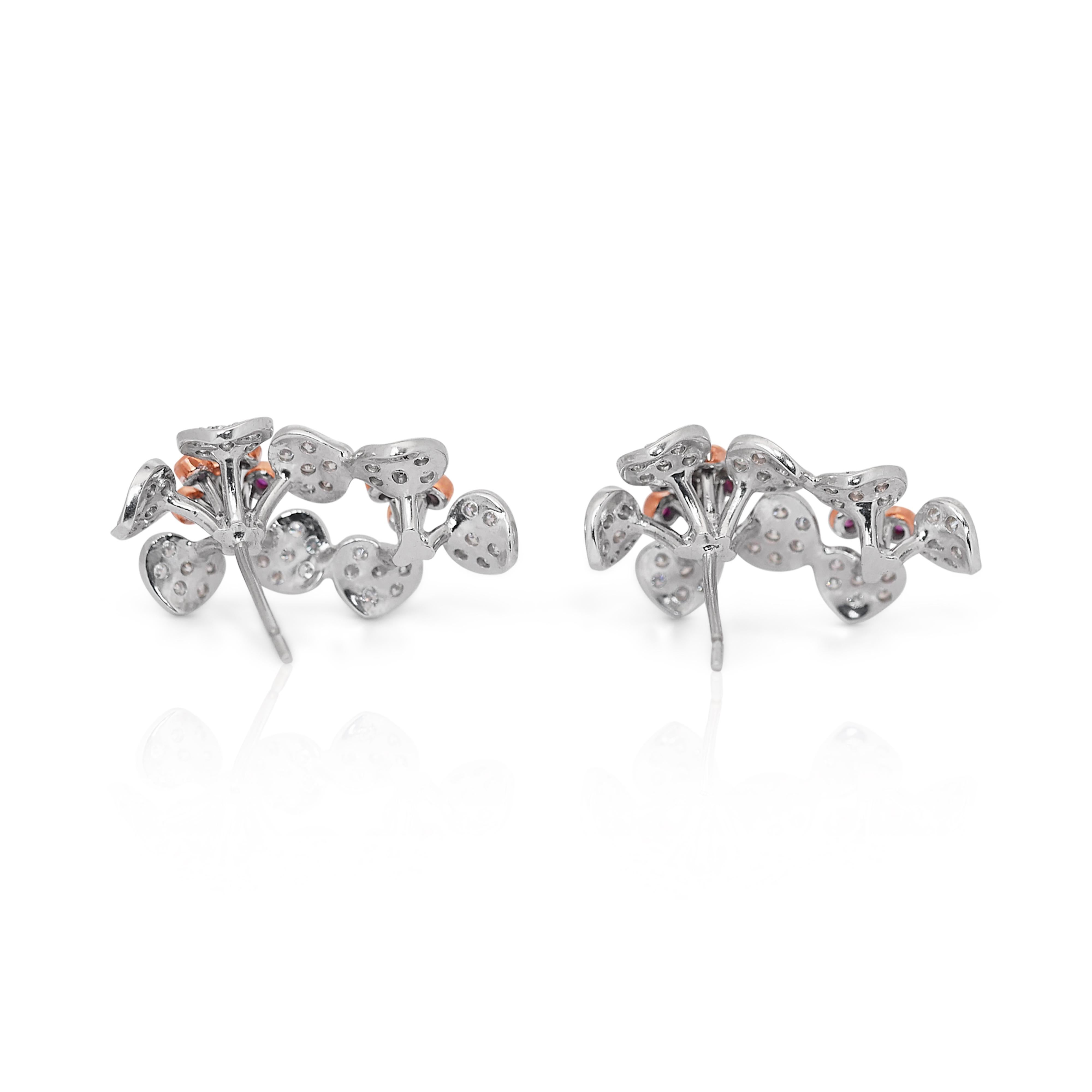 Lustrous Rubies and Diamonds Earrings and Ring Set in 14k White Gold - IGI Cert For Sale 12