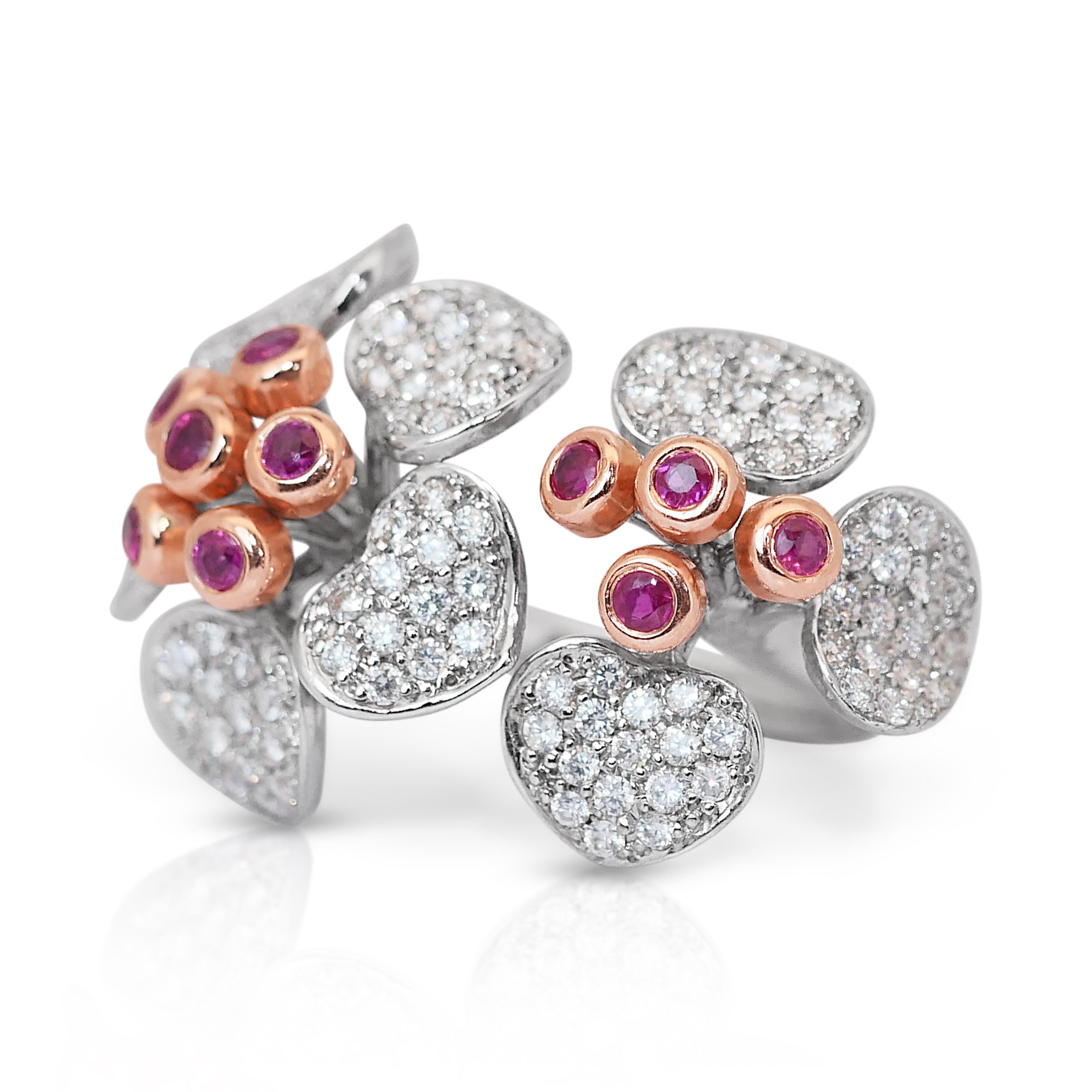 Lustrous Rubies and Diamonds Earrings and Ring Set in 14k White Gold - IGI Cert In New Condition For Sale In רמת גן, IL