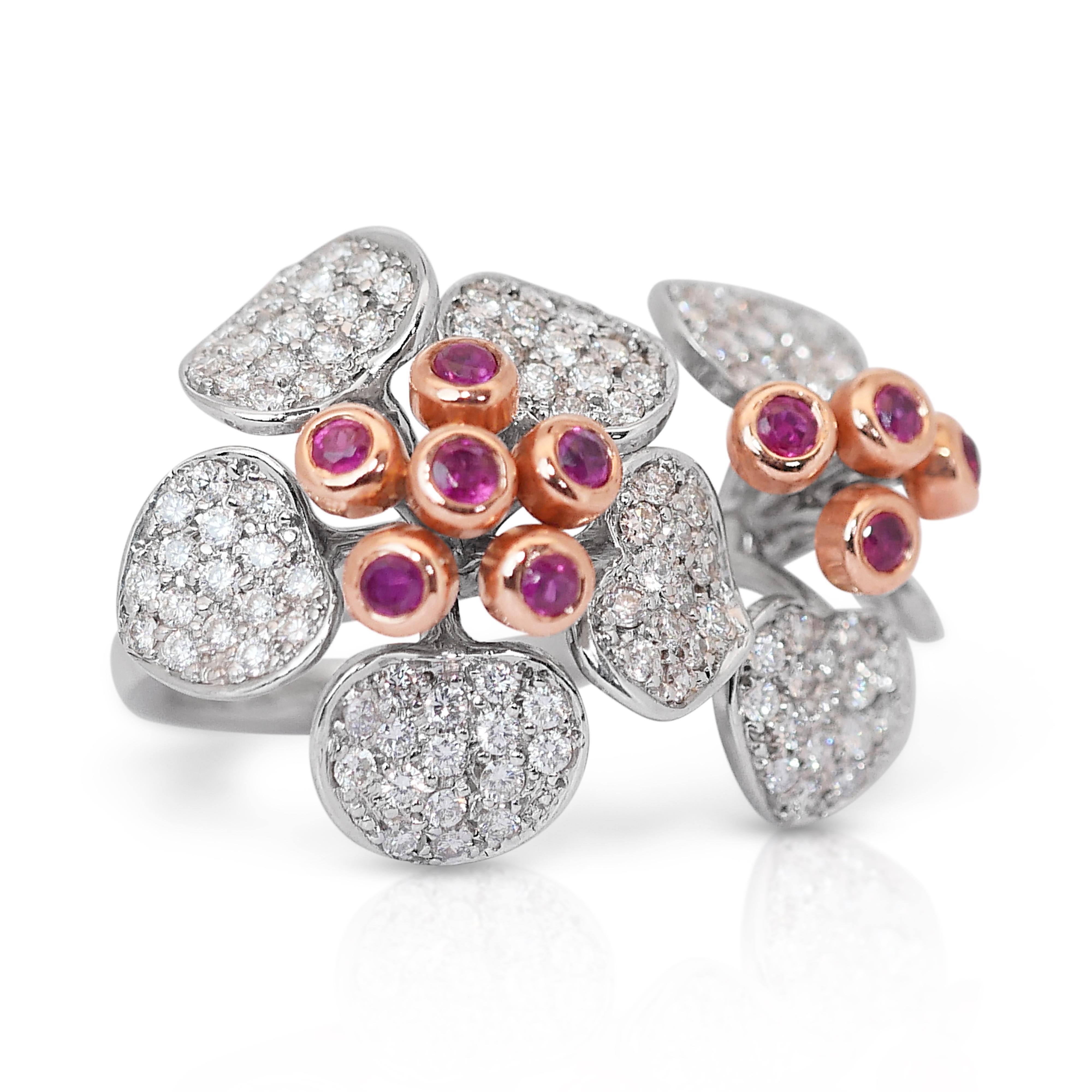 Women's Lustrous Rubies and Diamonds Earrings and Ring Set in 14k White Gold - IGI Cert For Sale
