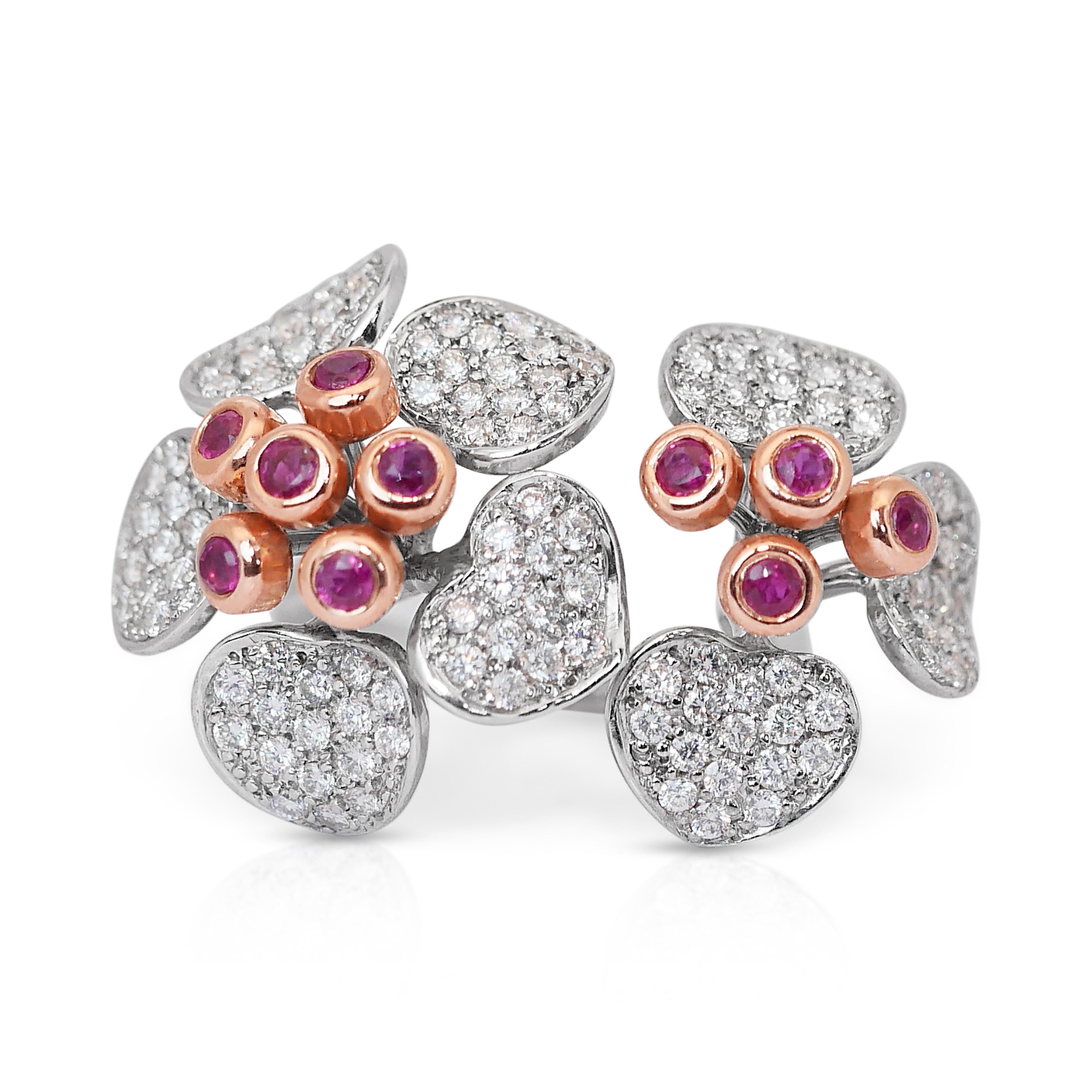 Lustrous Rubies and Diamonds Earrings and Ring Set in 14k White Gold - IGI Cert For Sale 1