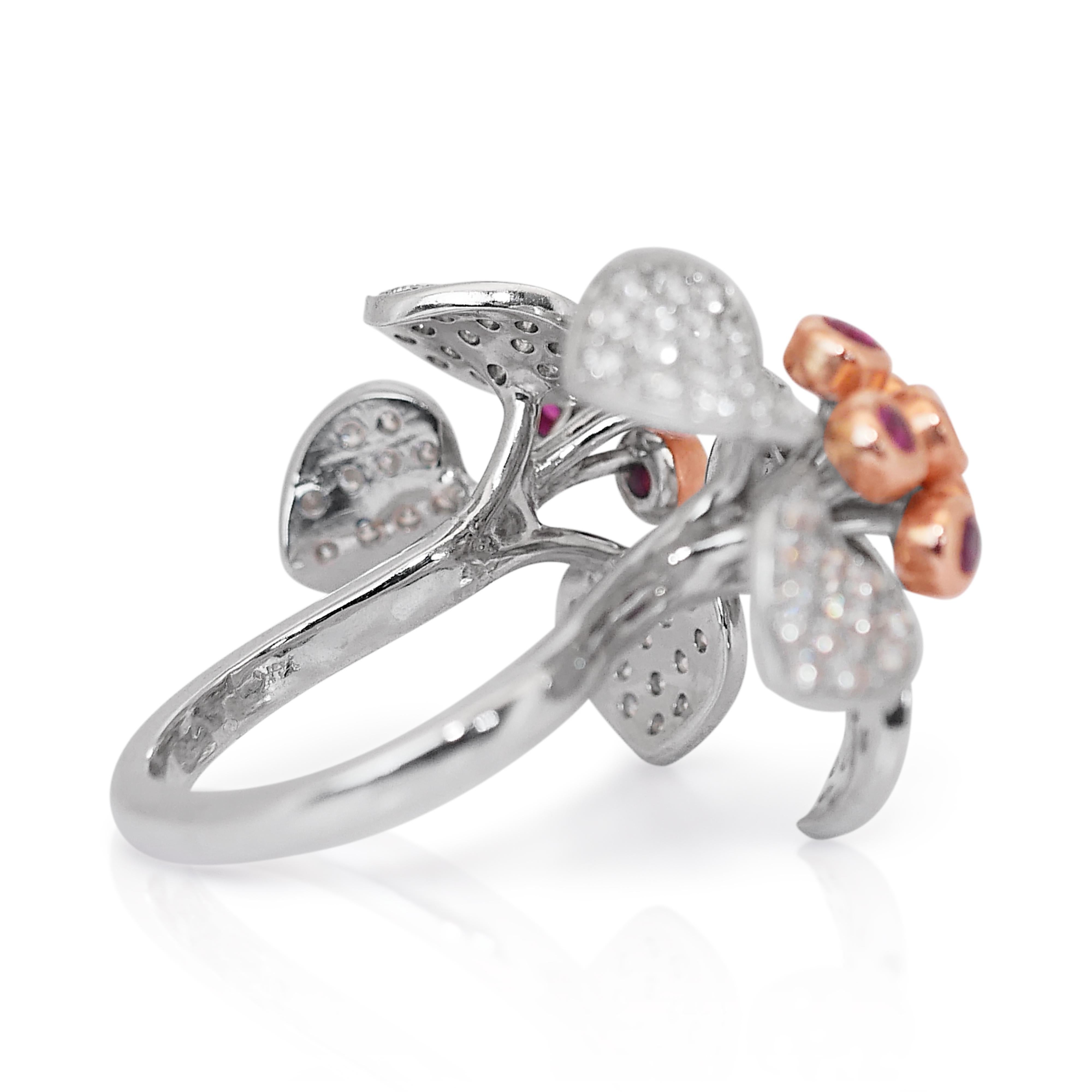 Lustrous Rubies and Diamonds Earrings and Ring Set in 14k White Gold - IGI Cert For Sale 2