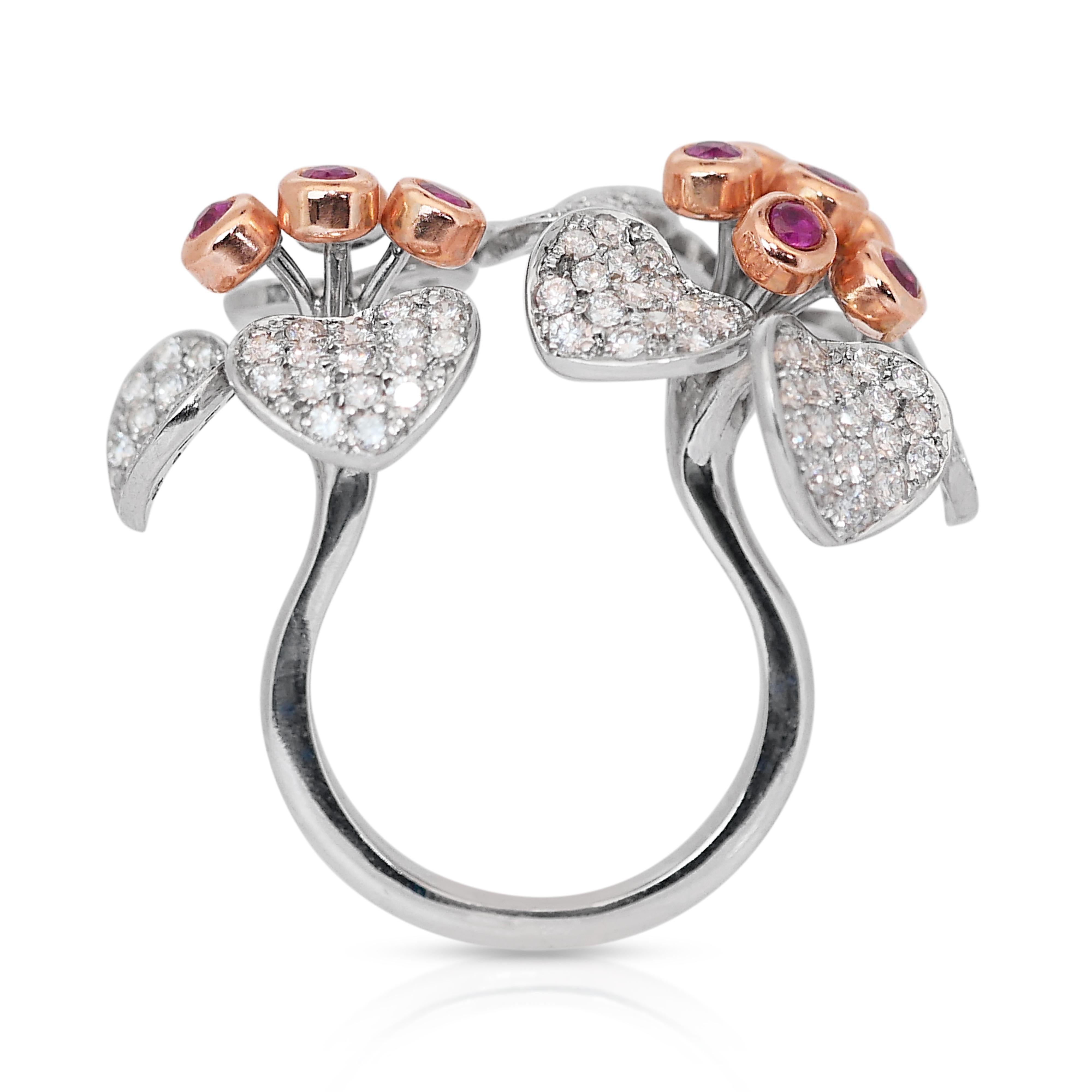 Lustrous Rubies and Diamonds Earrings and Ring Set in 14k White Gold - IGI Cert For Sale 3