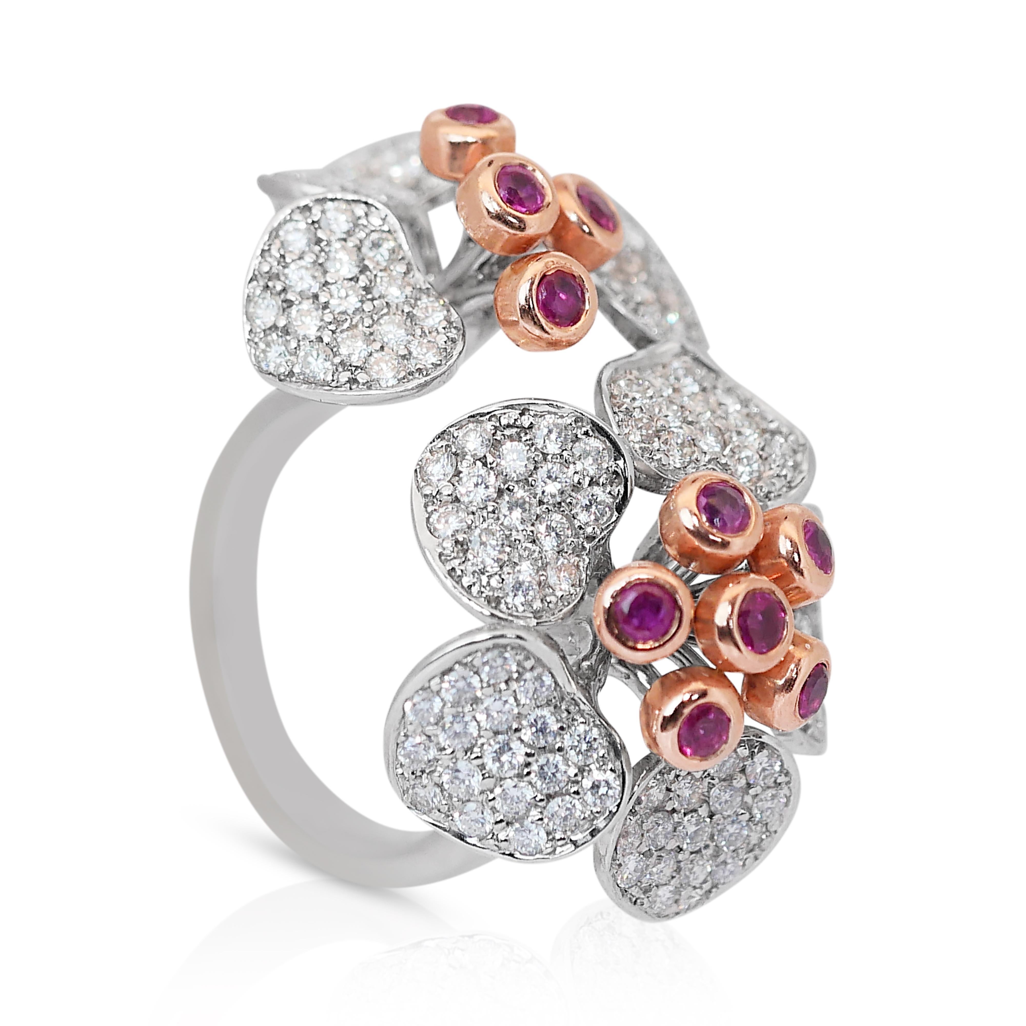 Lustrous Rubies and Diamonds Earrings and Ring Set in 14k White Gold - IGI Cert For Sale 4