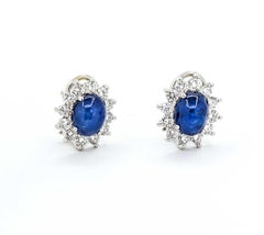 Lustrous Sapphire & Diamond Halo Earrings in 14k White Gold